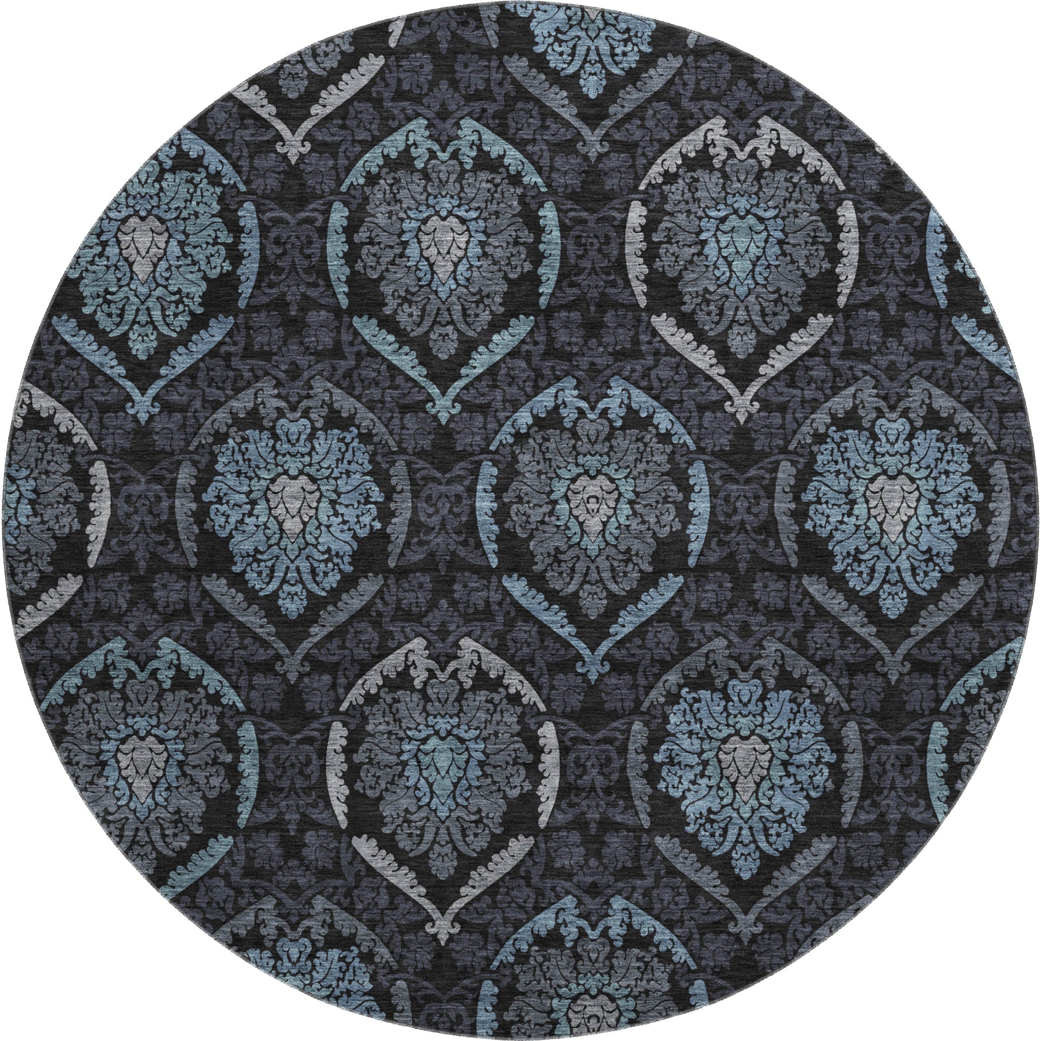 Salzburg Machine Washable Transitional Blue Rug 8' x 8' #shape_Round