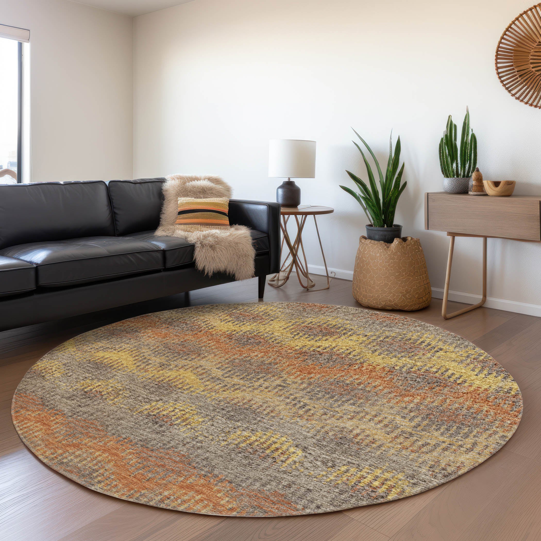 Bruges Machine Washable Transitional Canyon Multi Rug 8' x 8' #shape_Round