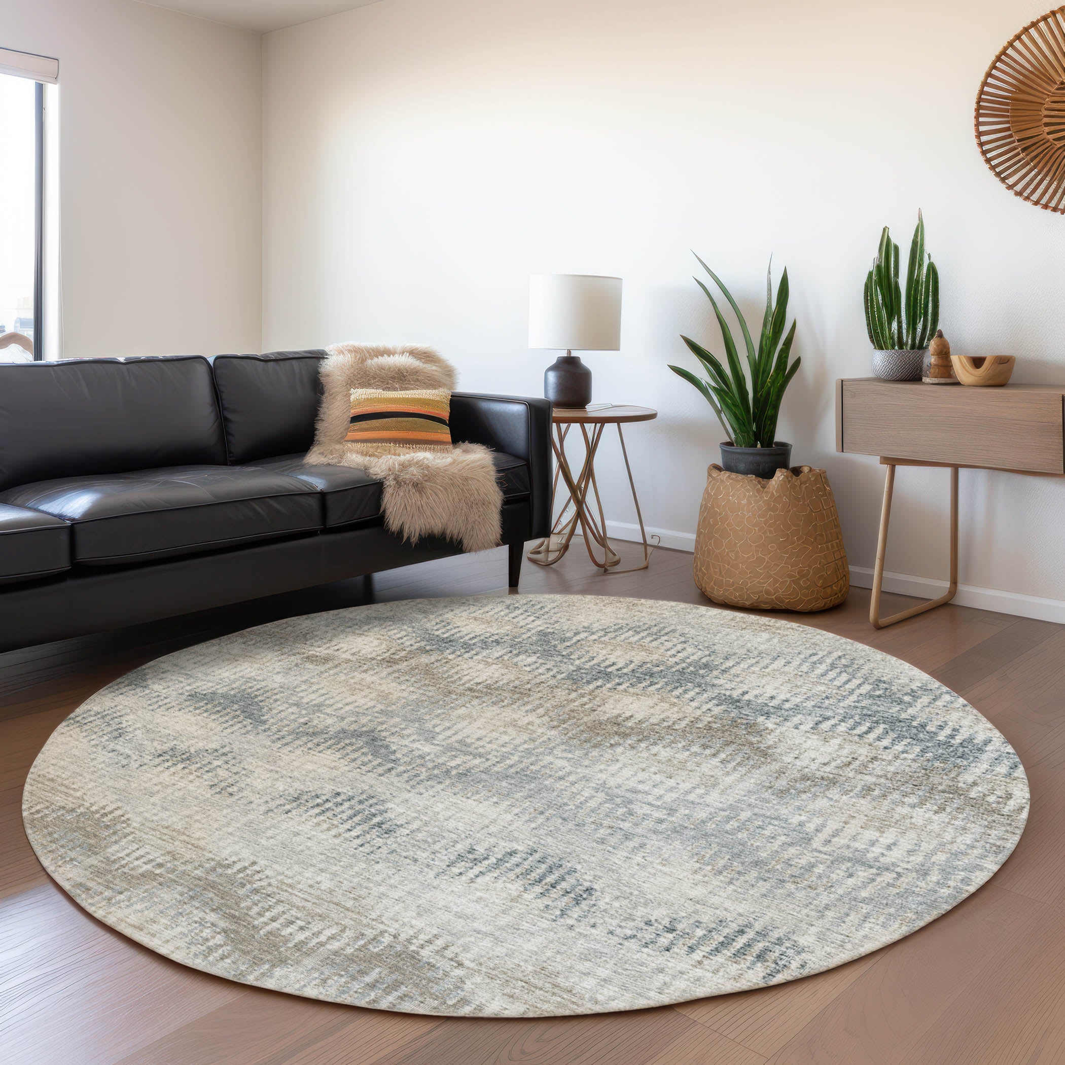 Bruges Machine Washable Transitional Linen Multi Rug 8' x 8' #shape_Round