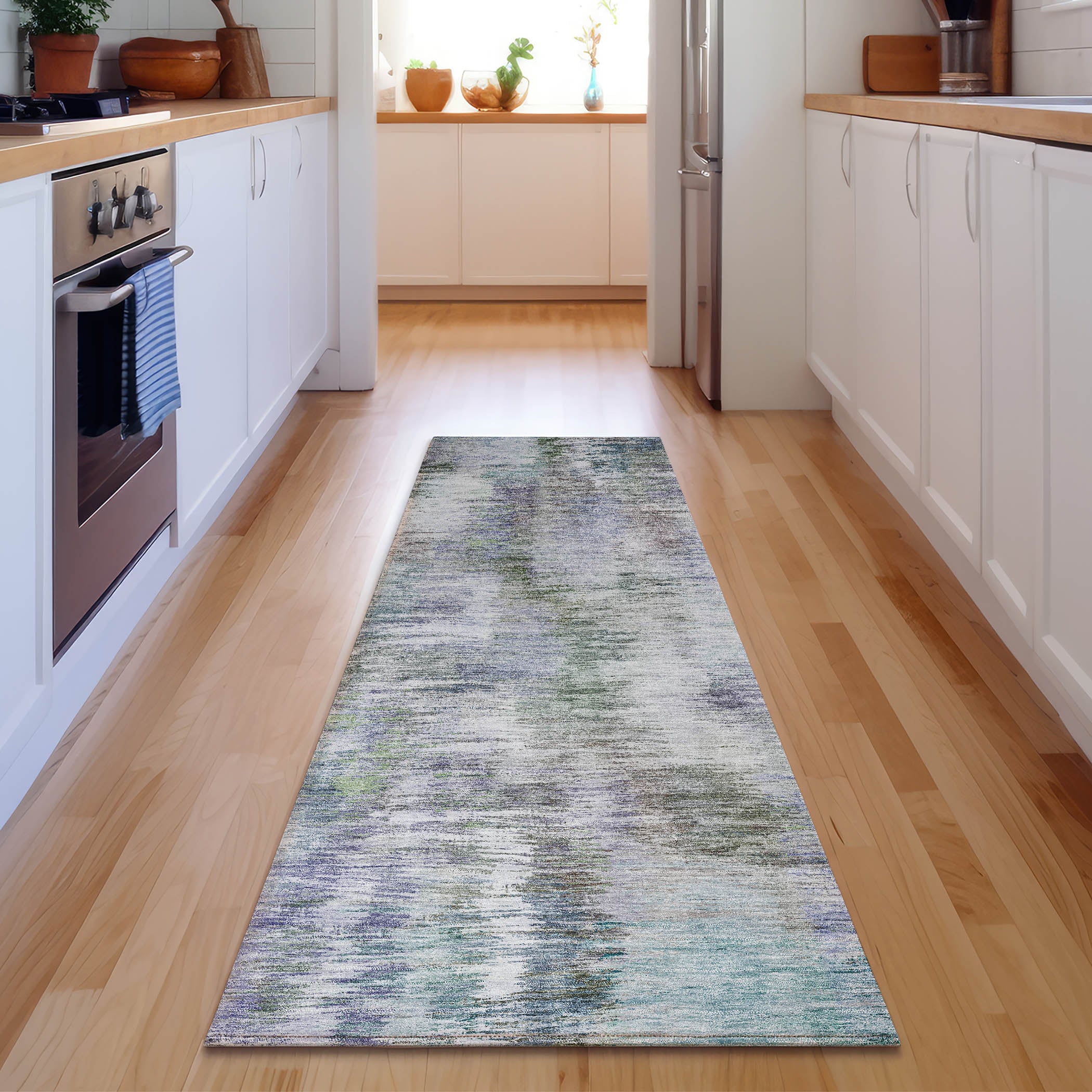 Lucerne Machine Washable Transitional Green Rug 2'3" x 7'6" #shape_Runner