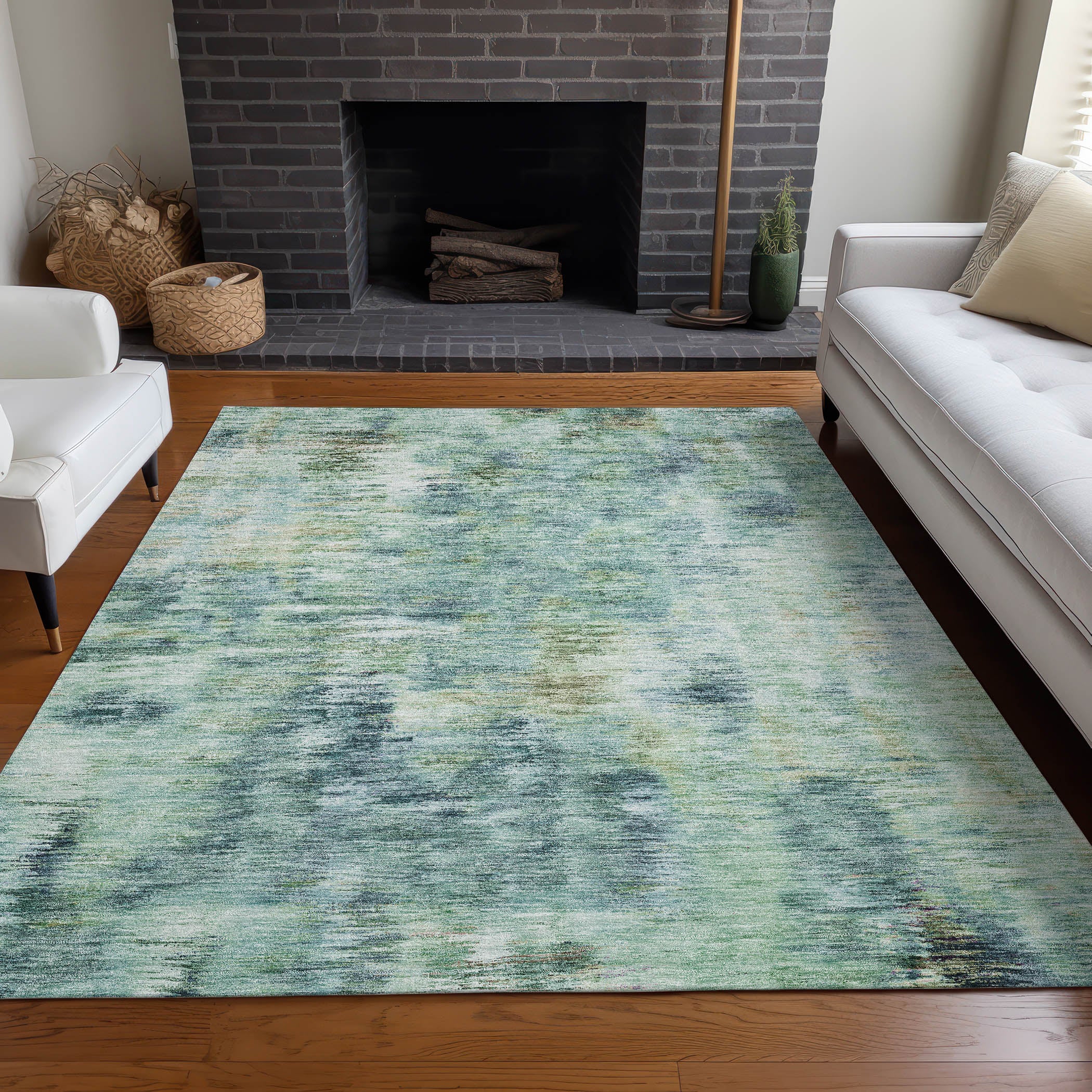 Lucerne Machine Washable Transitional Teal Rug 2'6" x 3'10" #shape_Rectangle