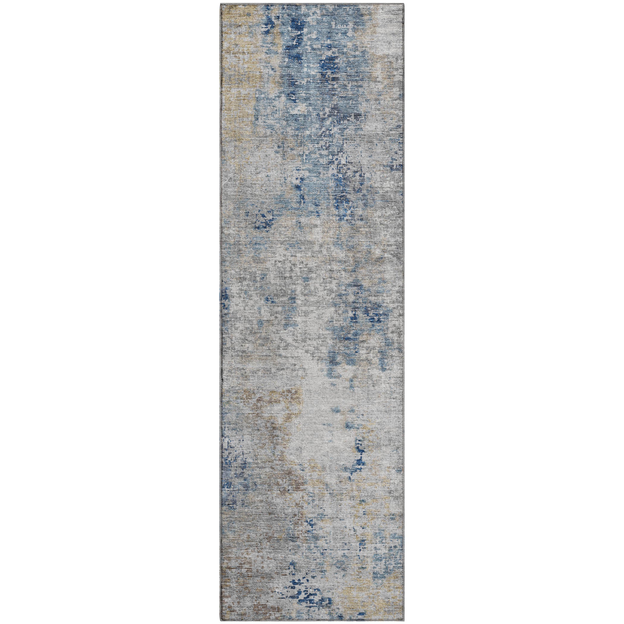 Seville Machine Washable Transitional Blue Rug 2'3" x 7'6" #shape_Runner