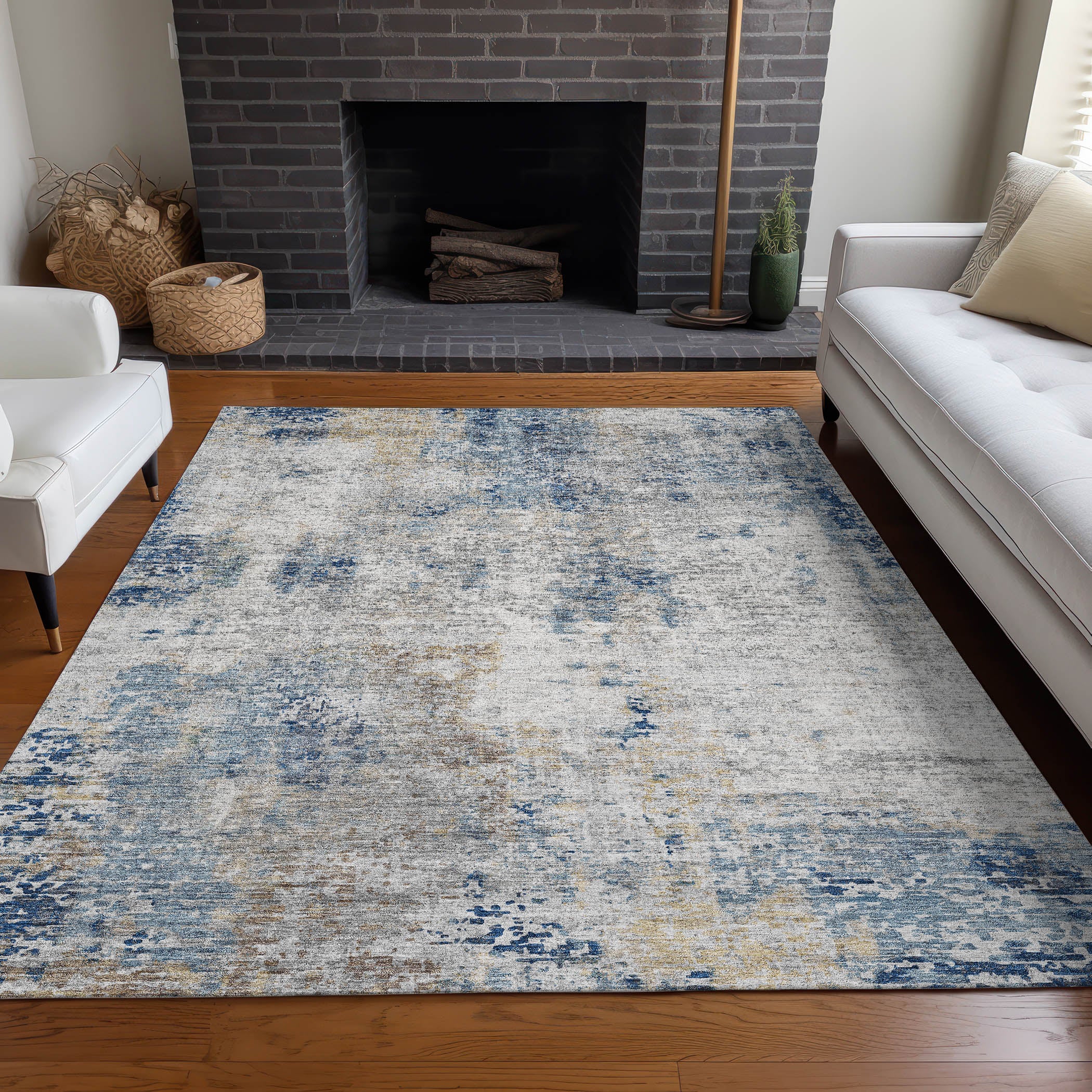 Seville Machine Washable Transitional Blue Rug 2'6" x 3'10" #shape_Rectangle