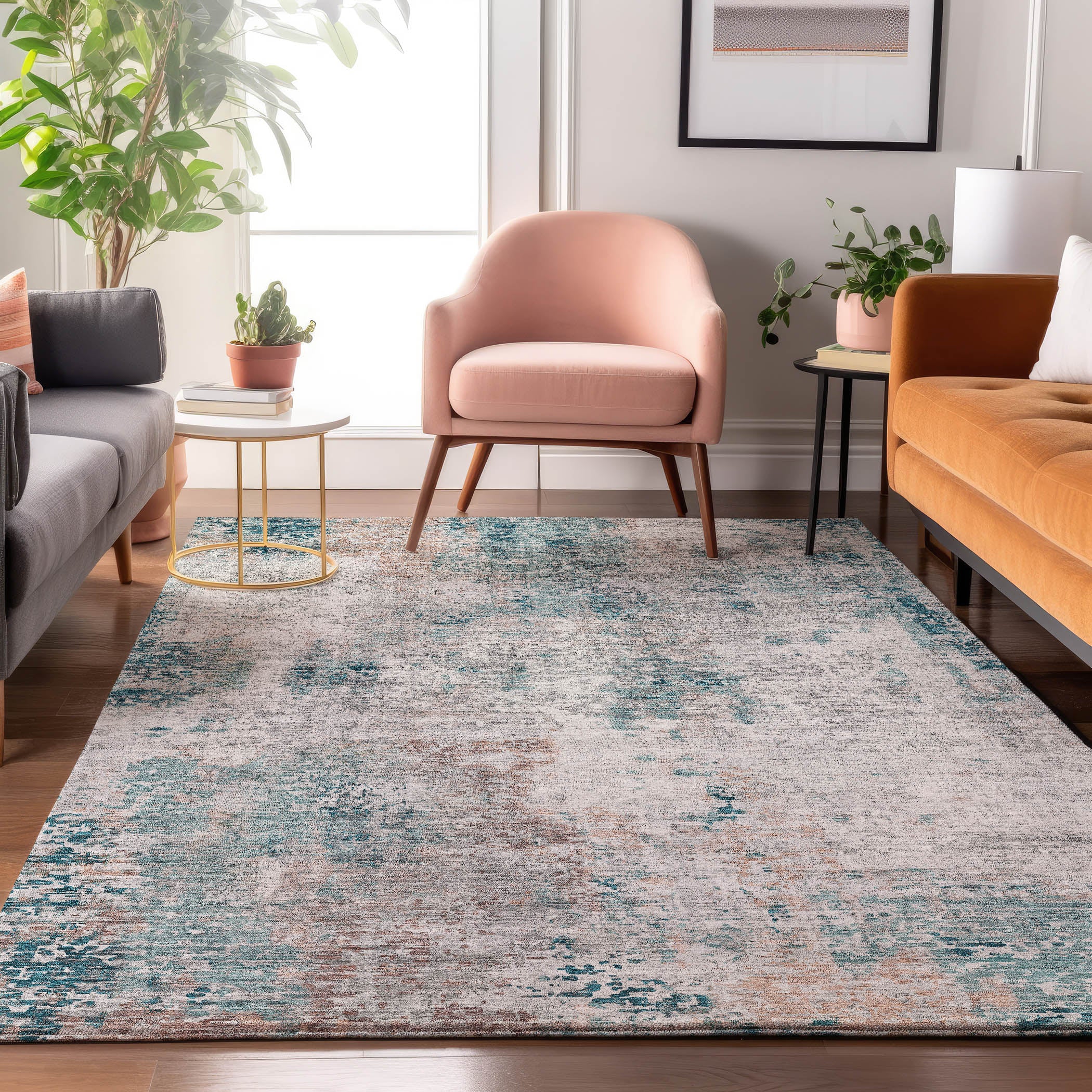 Seville Machine Washable Transitional Teal Rug 2'6" x 3'10" #shape_Rectangle