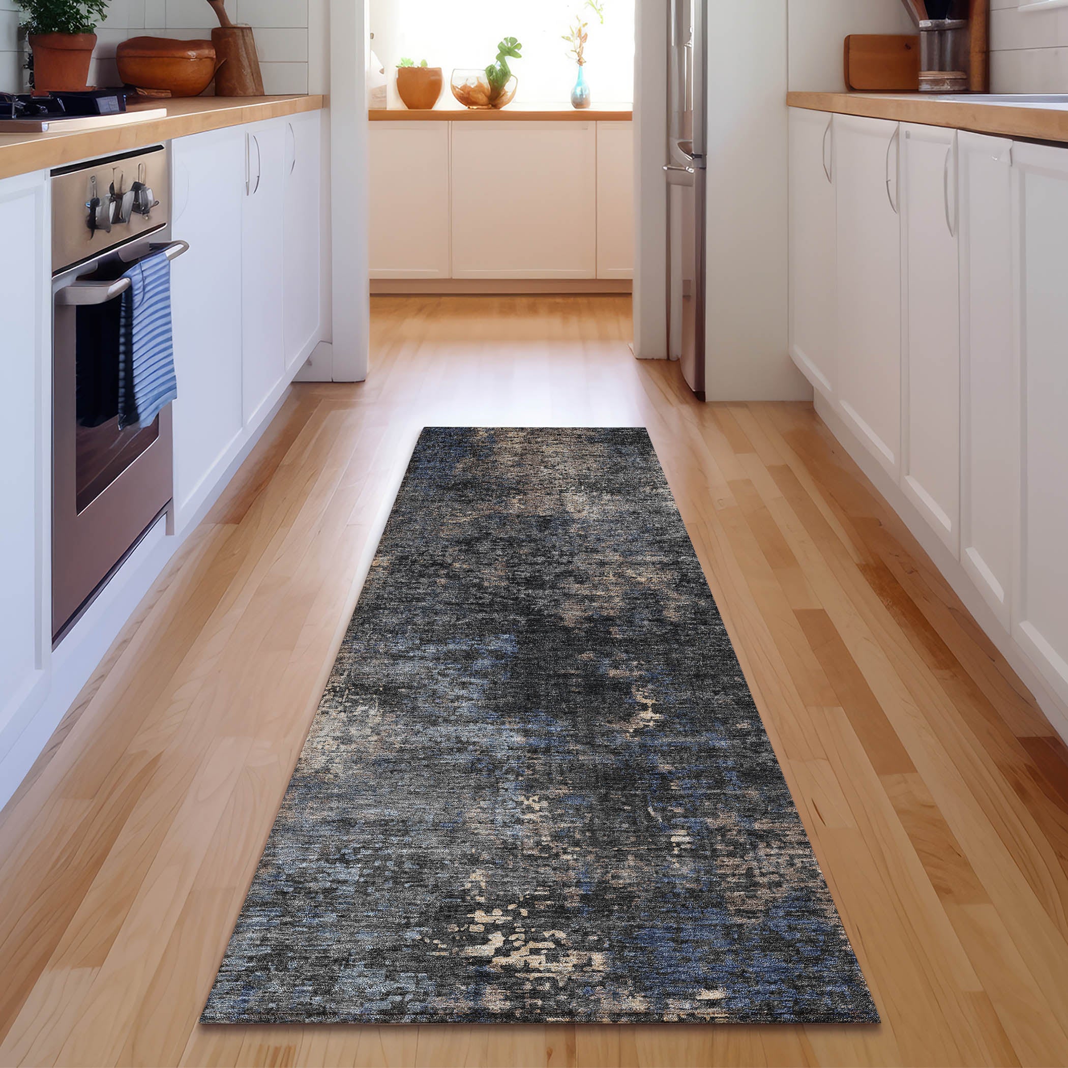 Florence Machine Washable Transitional Charcoal Gray Rug 2'3" x 7'6" #shape_Runner