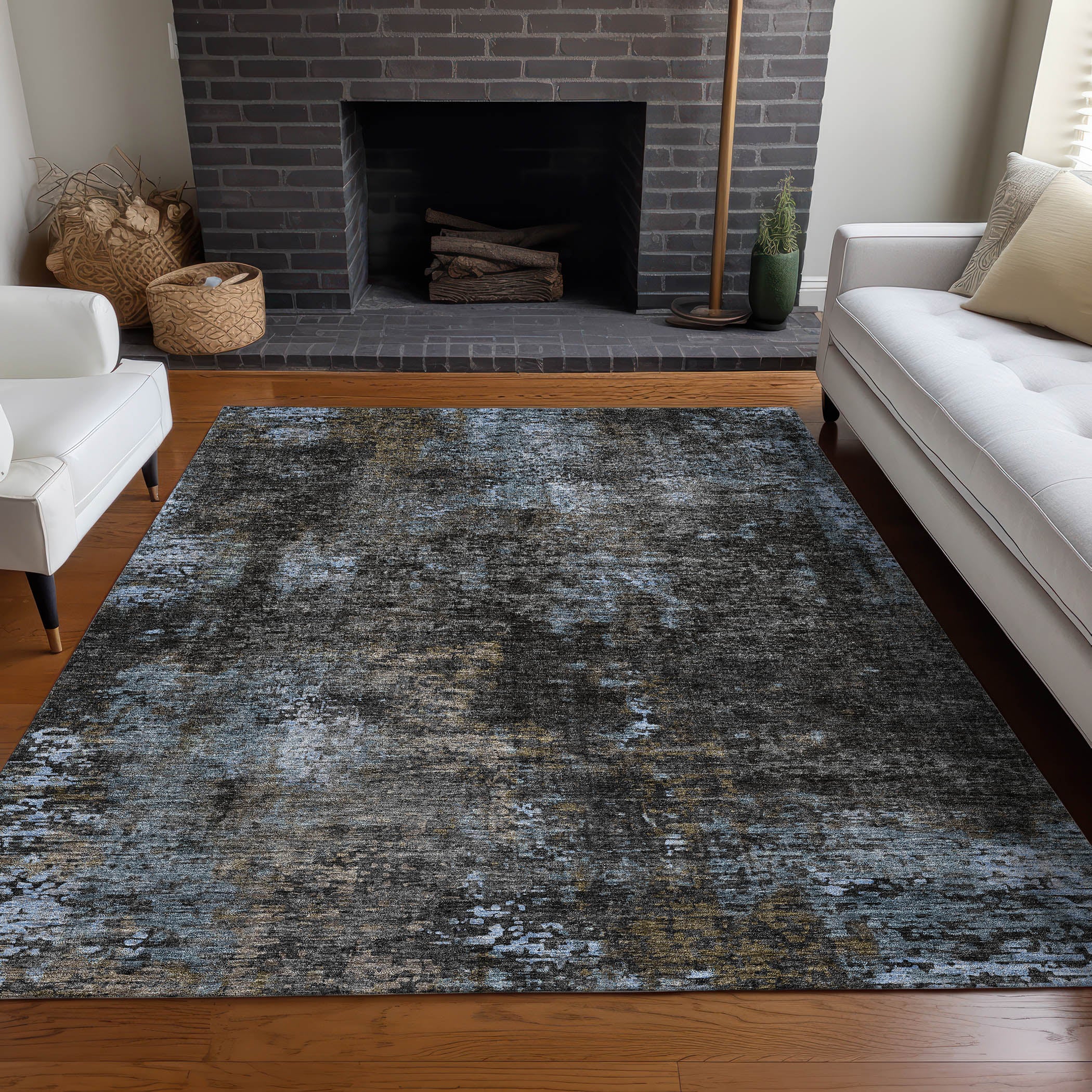 Florence Machine Washable Transitional Graphite Gray Rug 2'6" x 3'10" #shape_Rectangle
