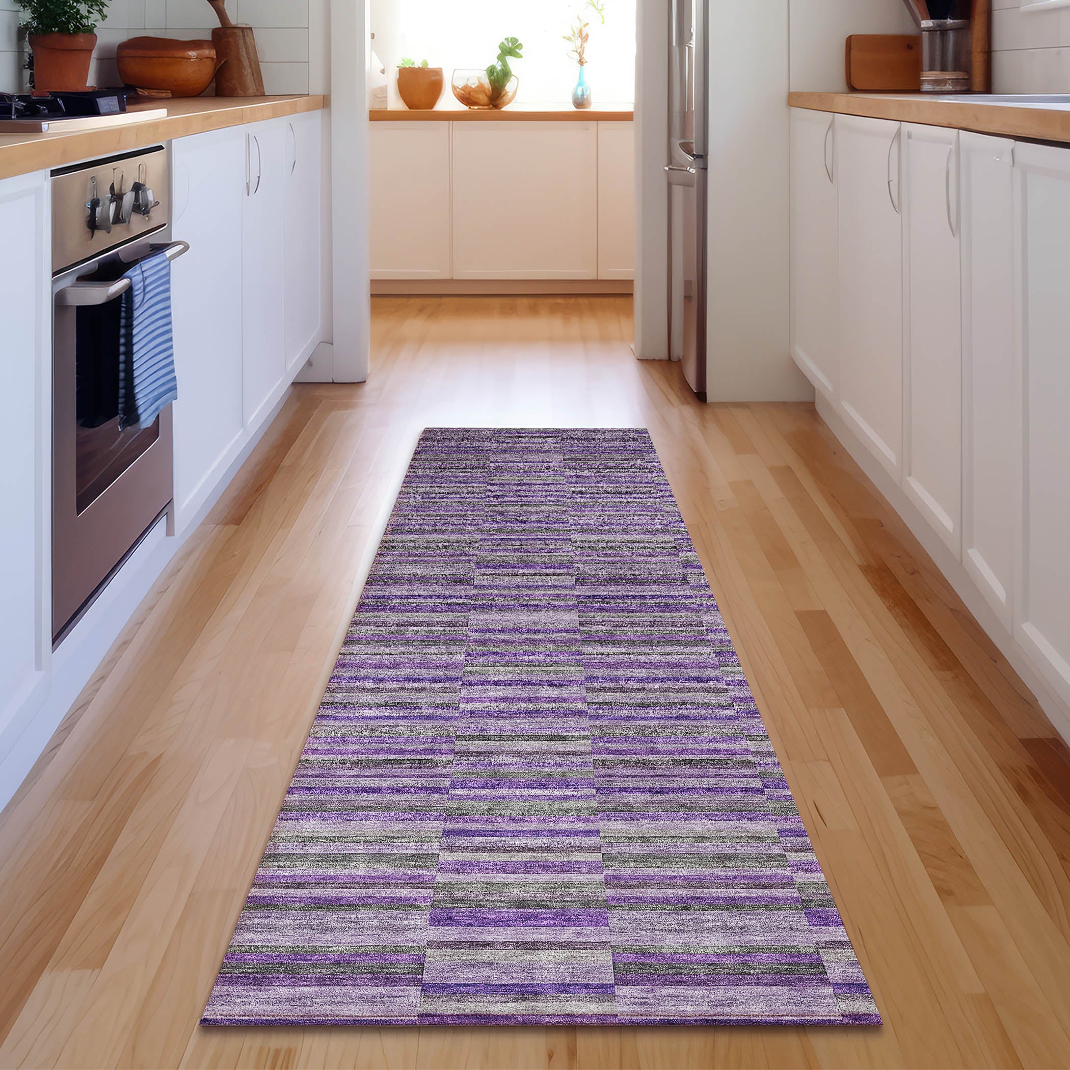 Rome Machine Washable Transitional Purple Rug 2'3" x 7'6" #shape_Runner