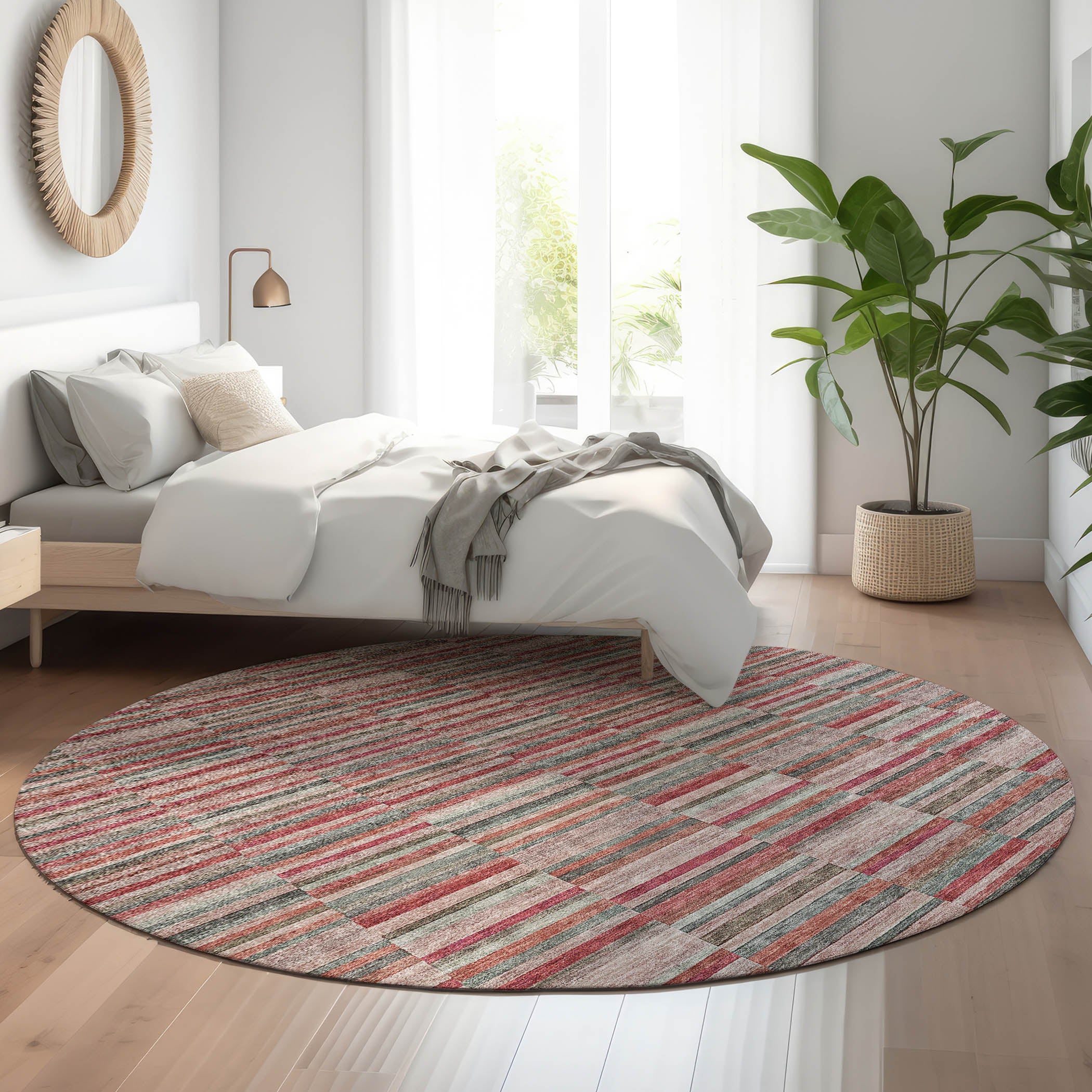 Rome Machine Washable Transitional Red Rug 8' x 8' #shape_Round