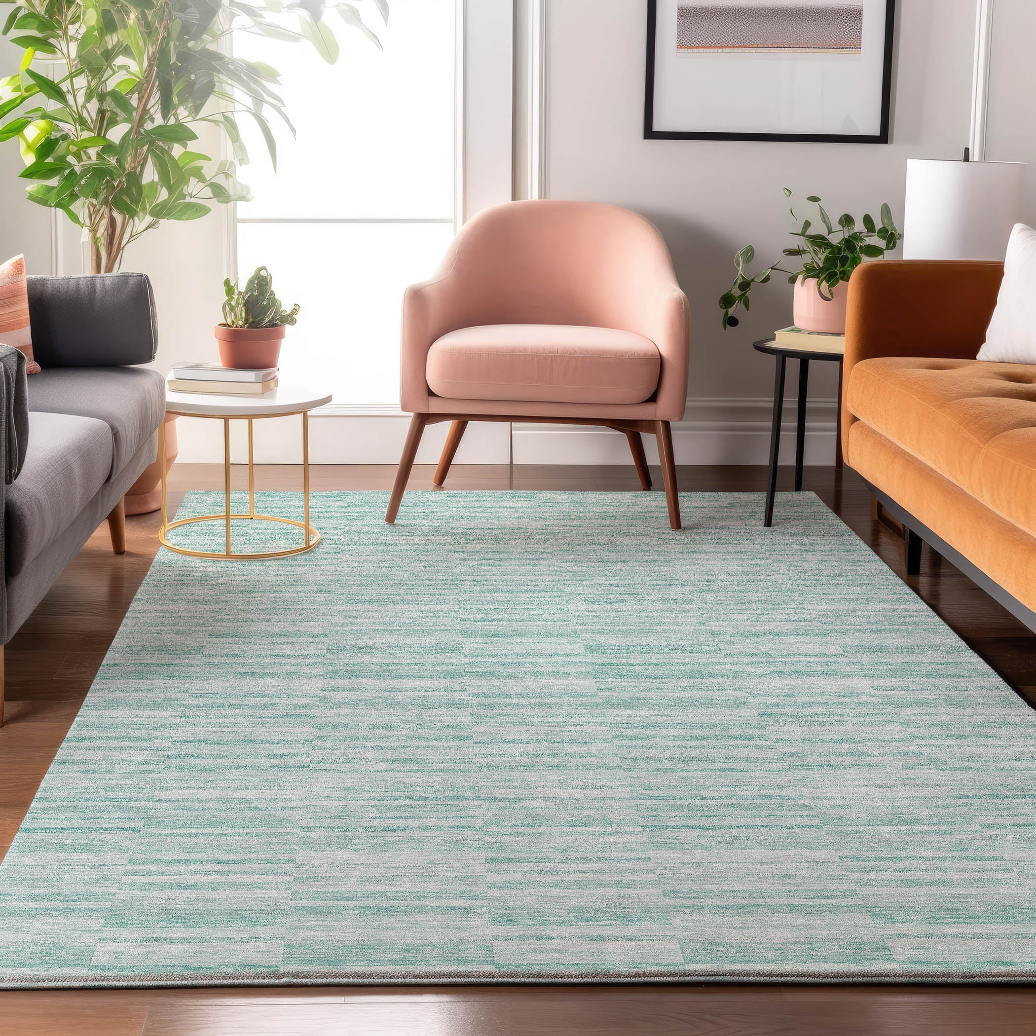 Colombo Machine Washable Transitional Turquoise Teal Rug 2'6" x 3'10" #shape_Rectangle