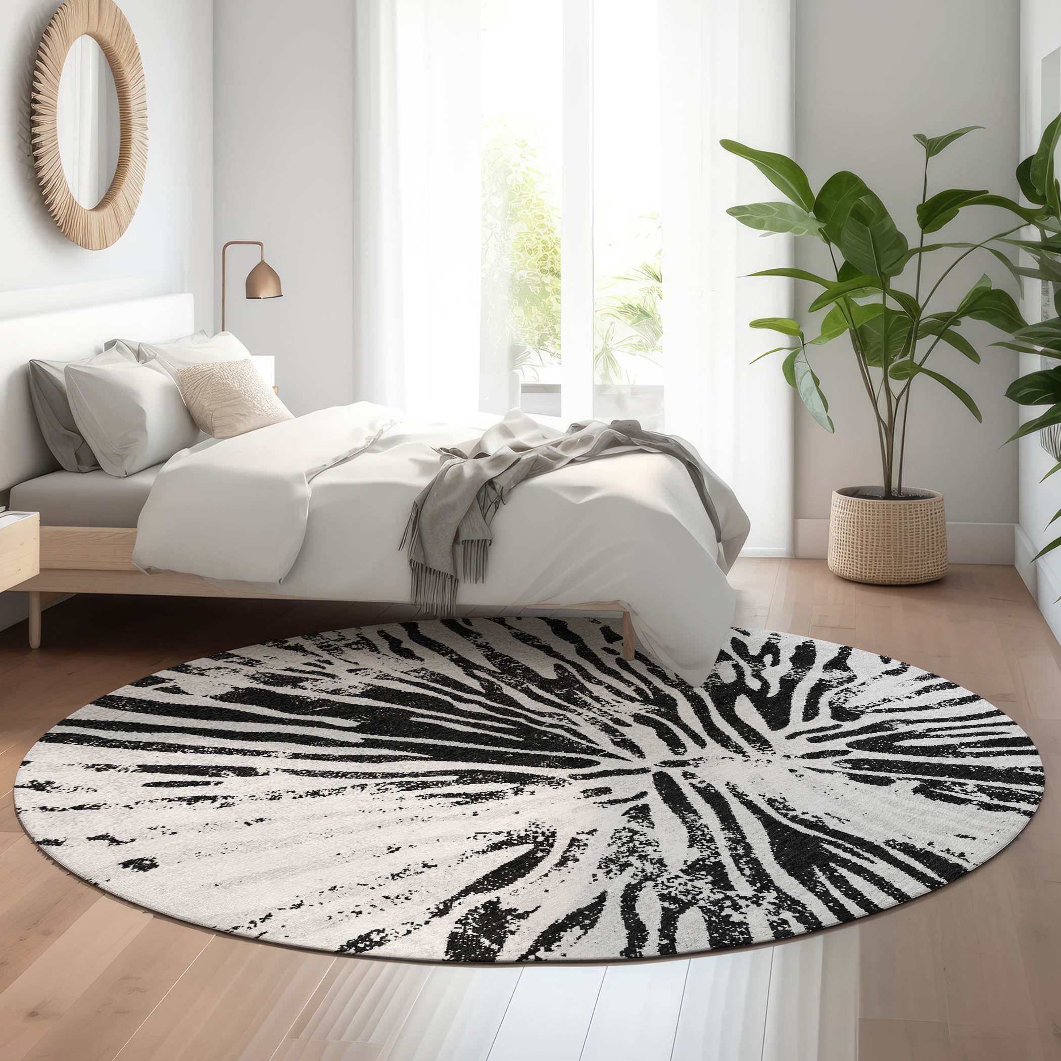Prague Machine Washable Transitional Ivory Rug 8' x 8' #shape_Round