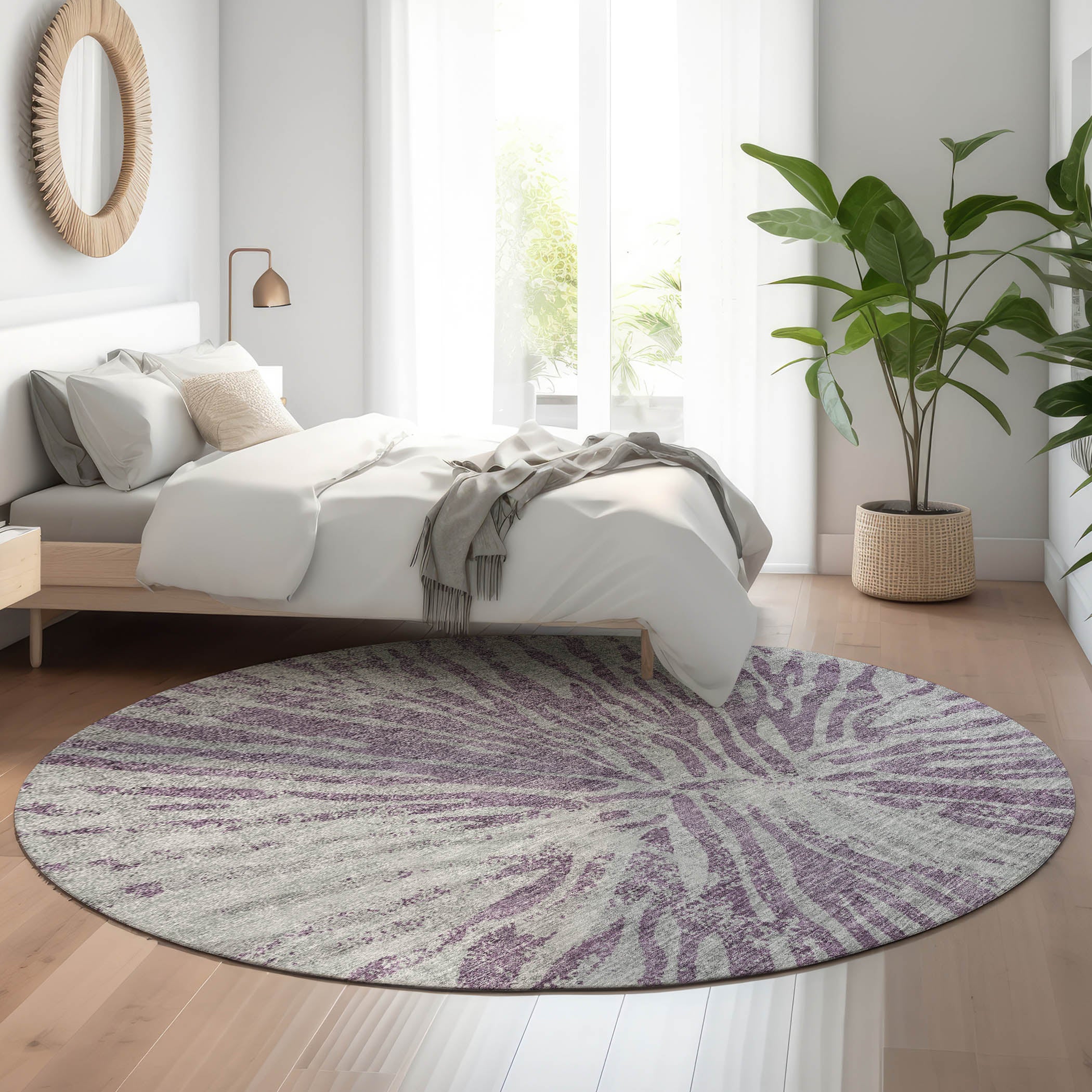 Prague Machine Washable Transitional Purple Rug 8' x 8' #shape_Round
