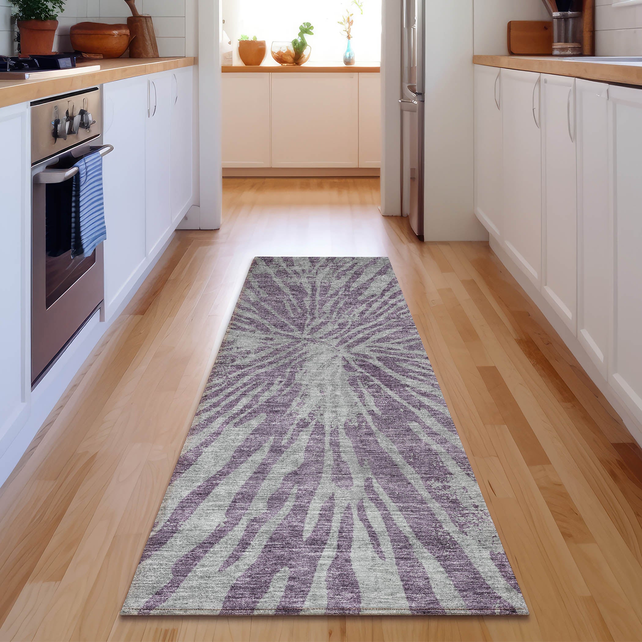 Prague Machine Washable Transitional Purple Rug 2'3" x 7'6" #shape_Runner