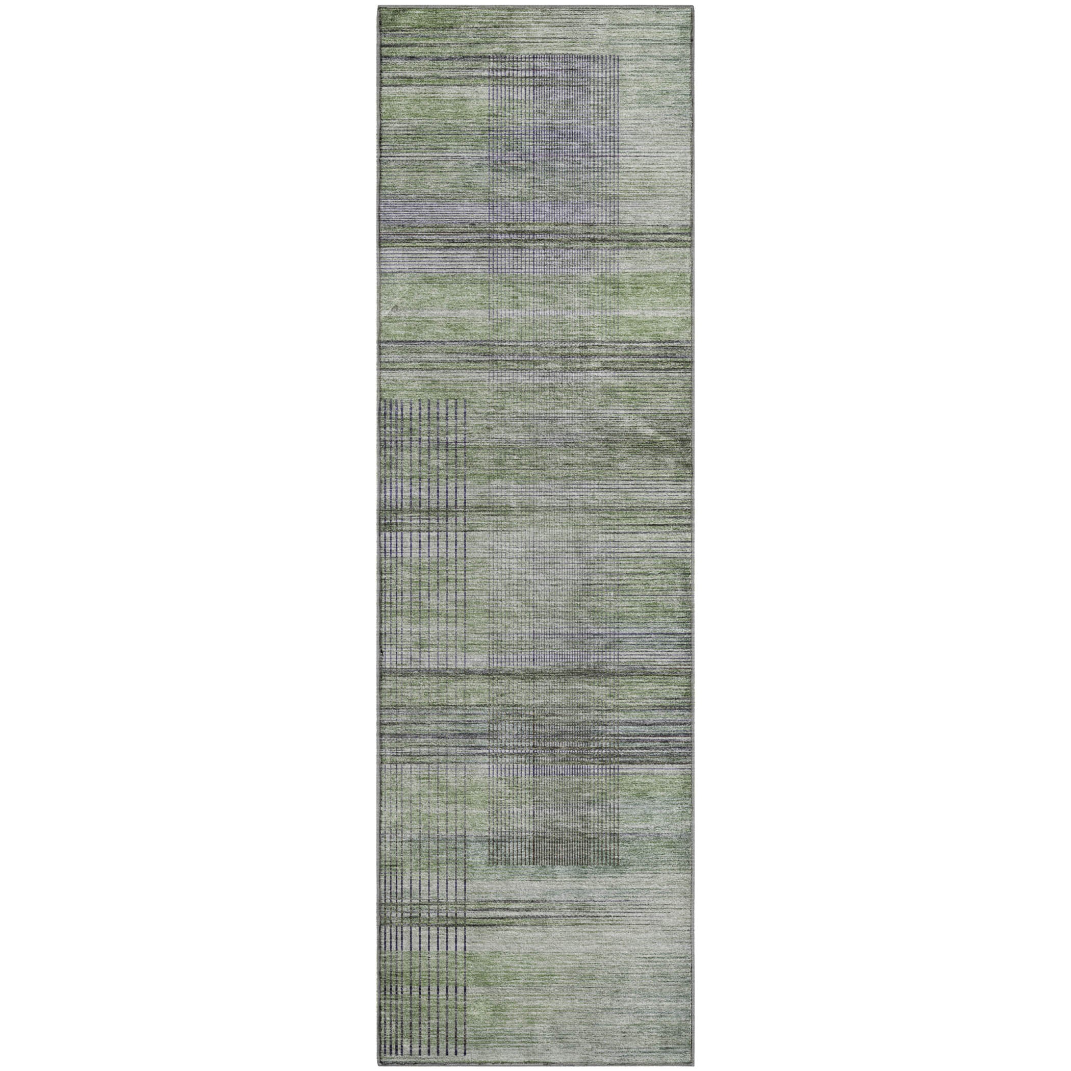 Prague Machine Washable Transitional Aloe Green Rug 2'3" x 7'6" #shape_Runner