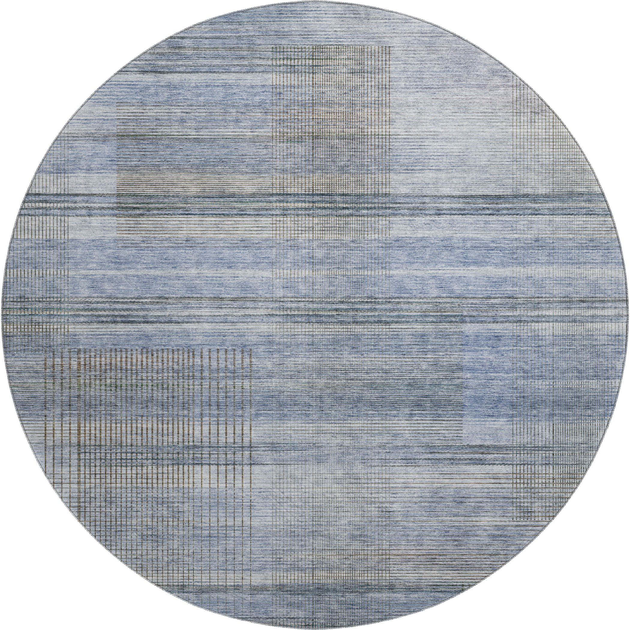 Prague Machine Washable Transitional Blue Rug 8' x 8' #shape_Round