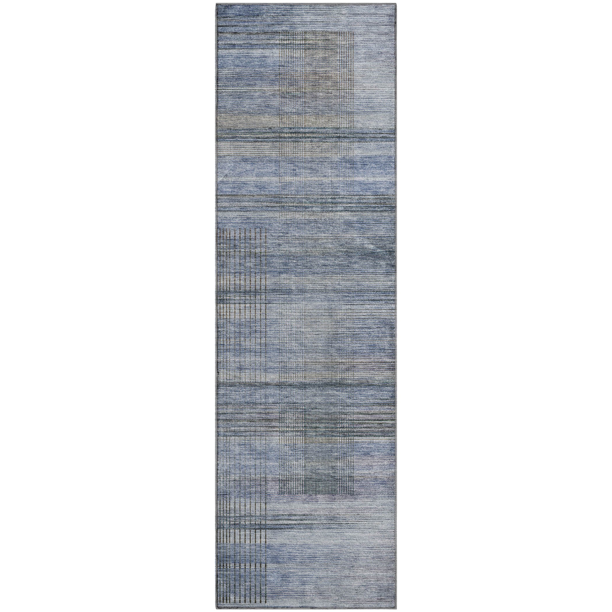 Prague Machine Washable Transitional Blue Rug 2'3" x 7'6" #shape_Runner