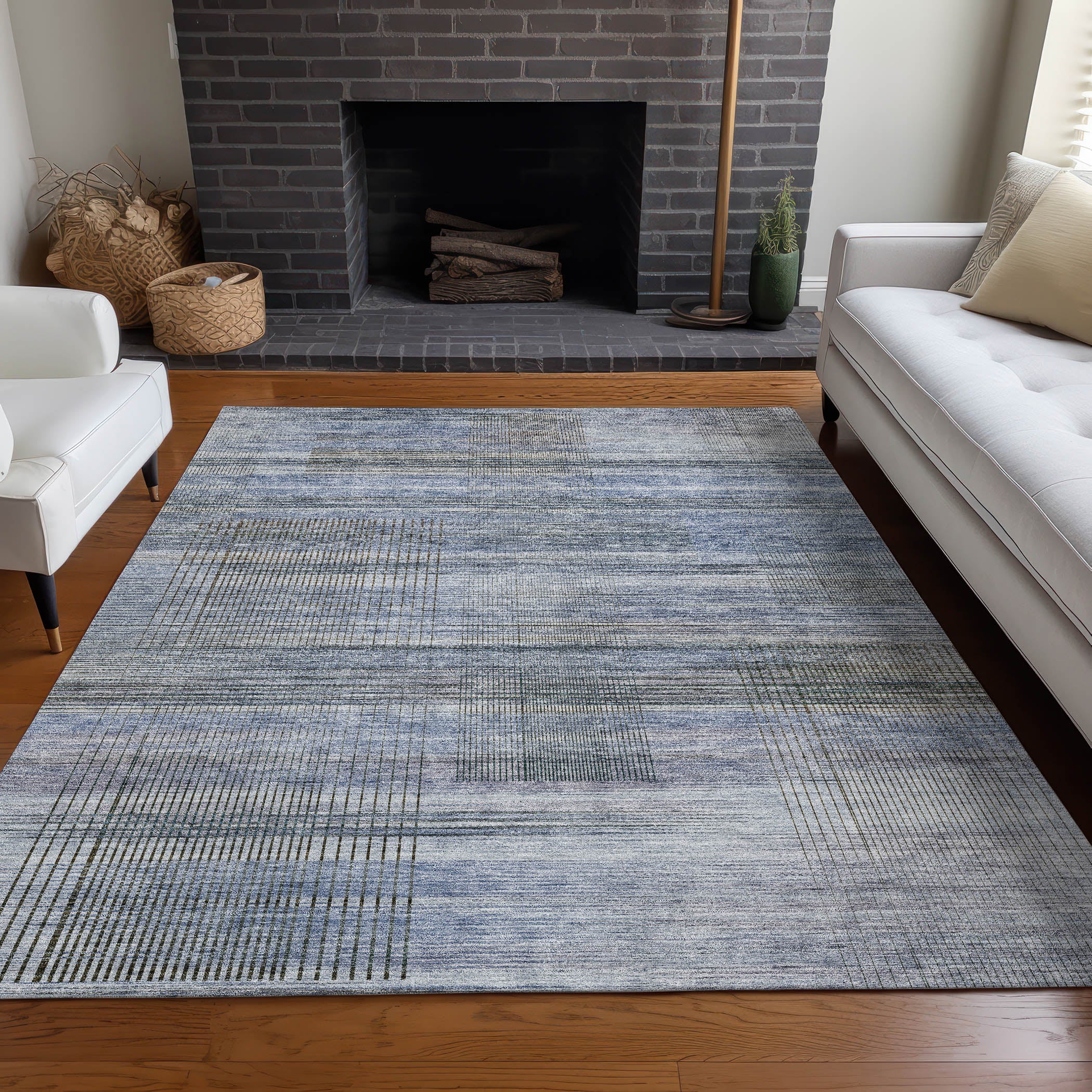 Prague Machine Washable Transitional Blue Rug 2'6" x 3'10" #shape_Rectangle