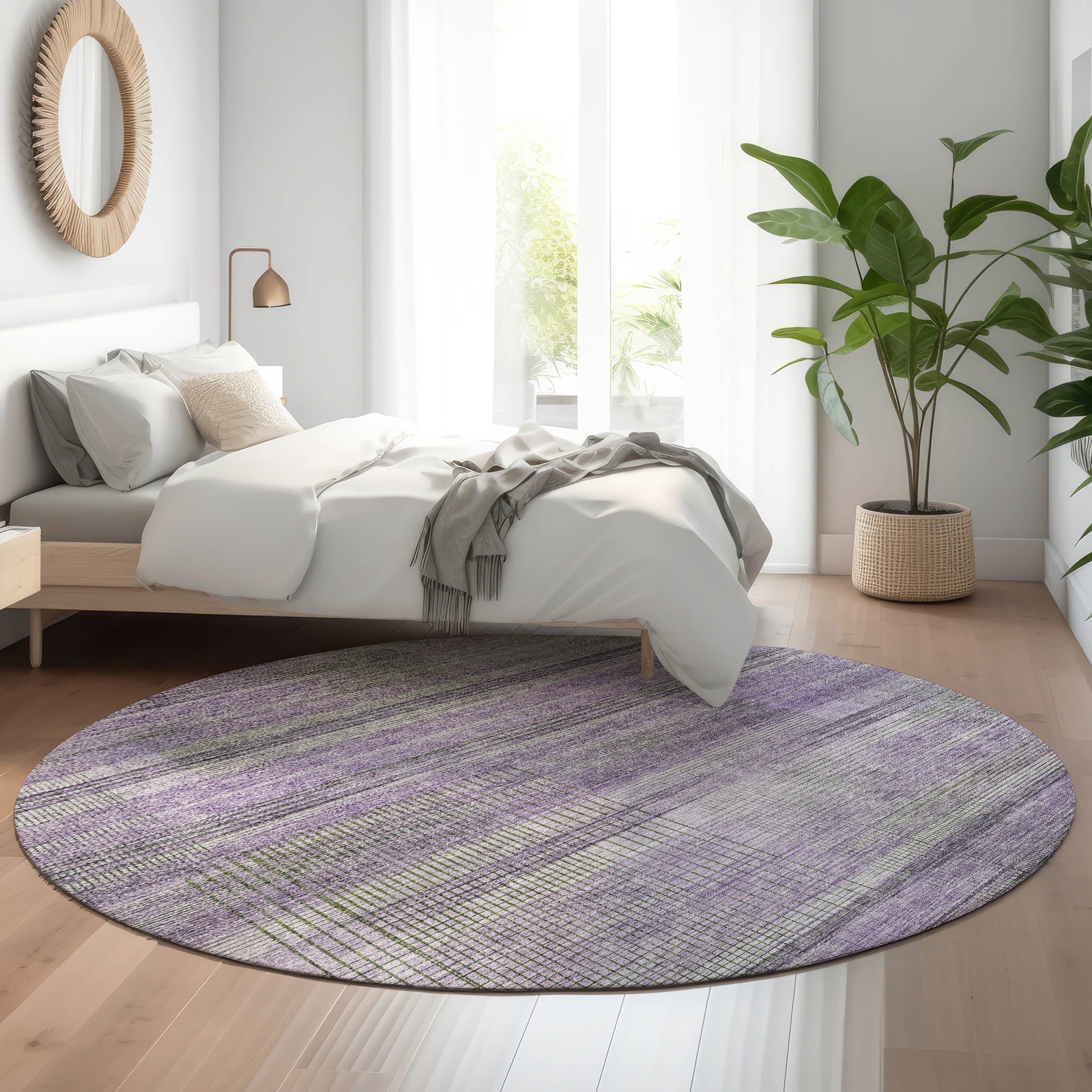 Prague Machine Washable Transitional Purple Rug 8' x 8' #shape_Round
