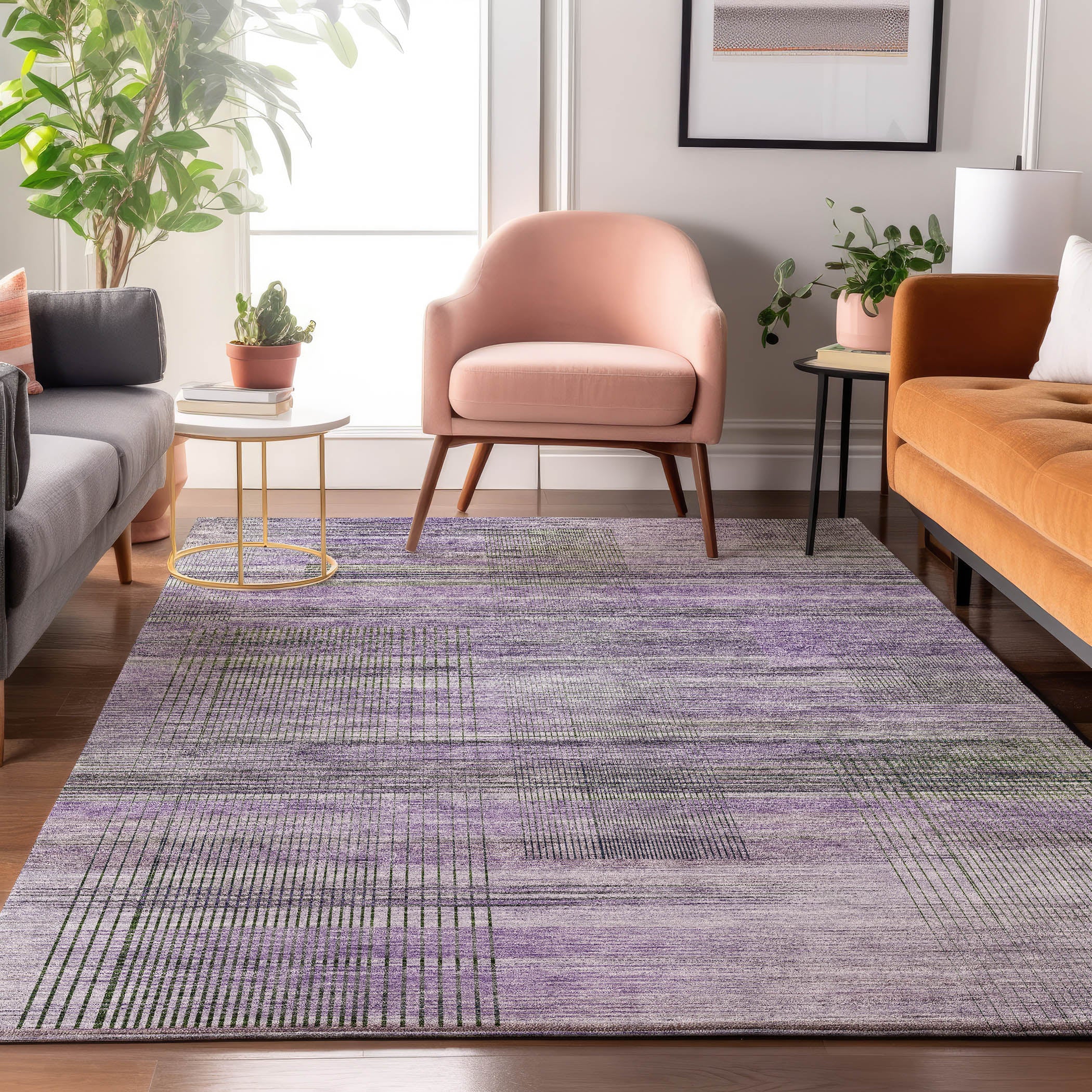 Prague Machine Washable Transitional Purple Rug 2'6" x 3'10" #shape_Rectangle