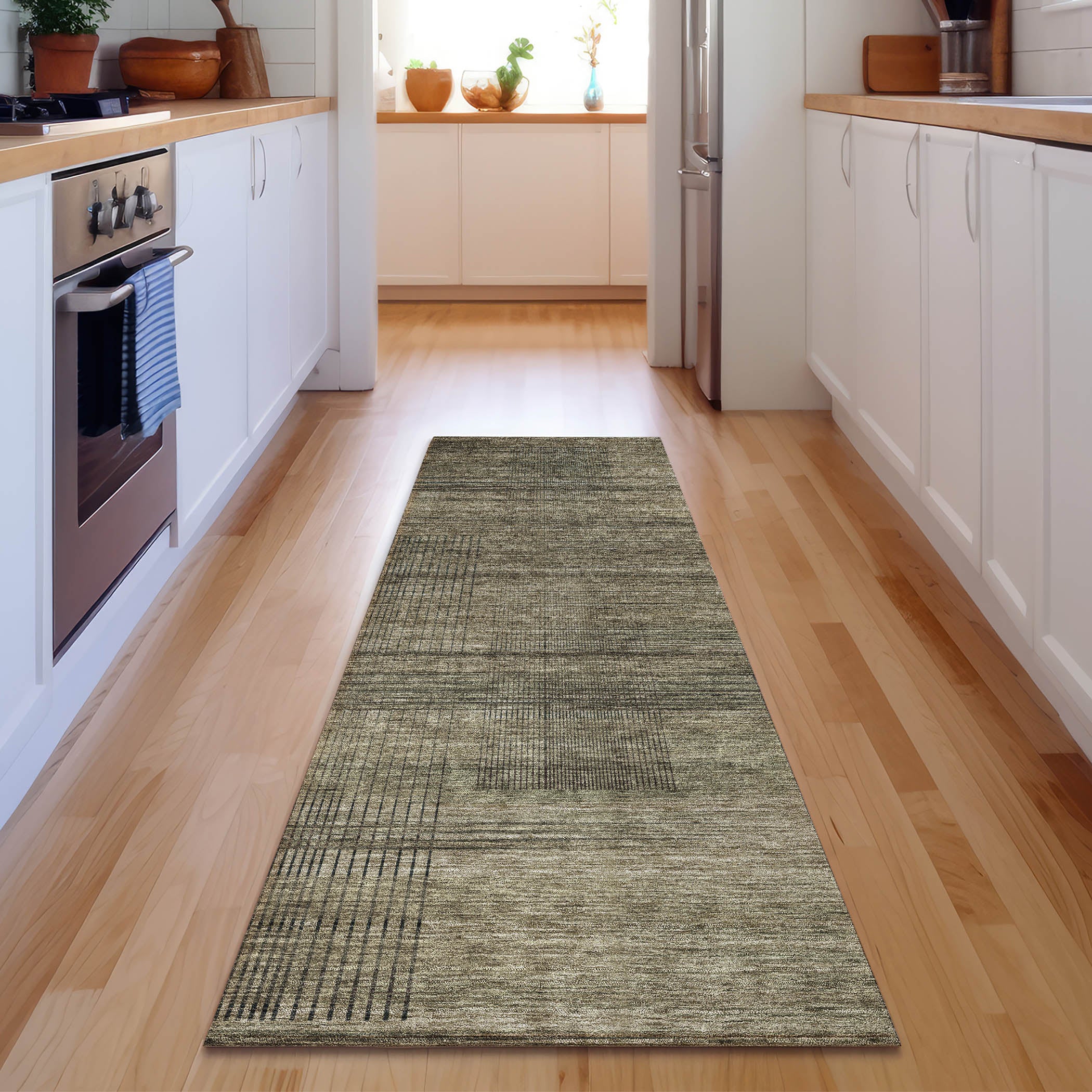 Porto Machine Washable Transitional Brown Rug 2'3" x 7'6" #shape_Runner