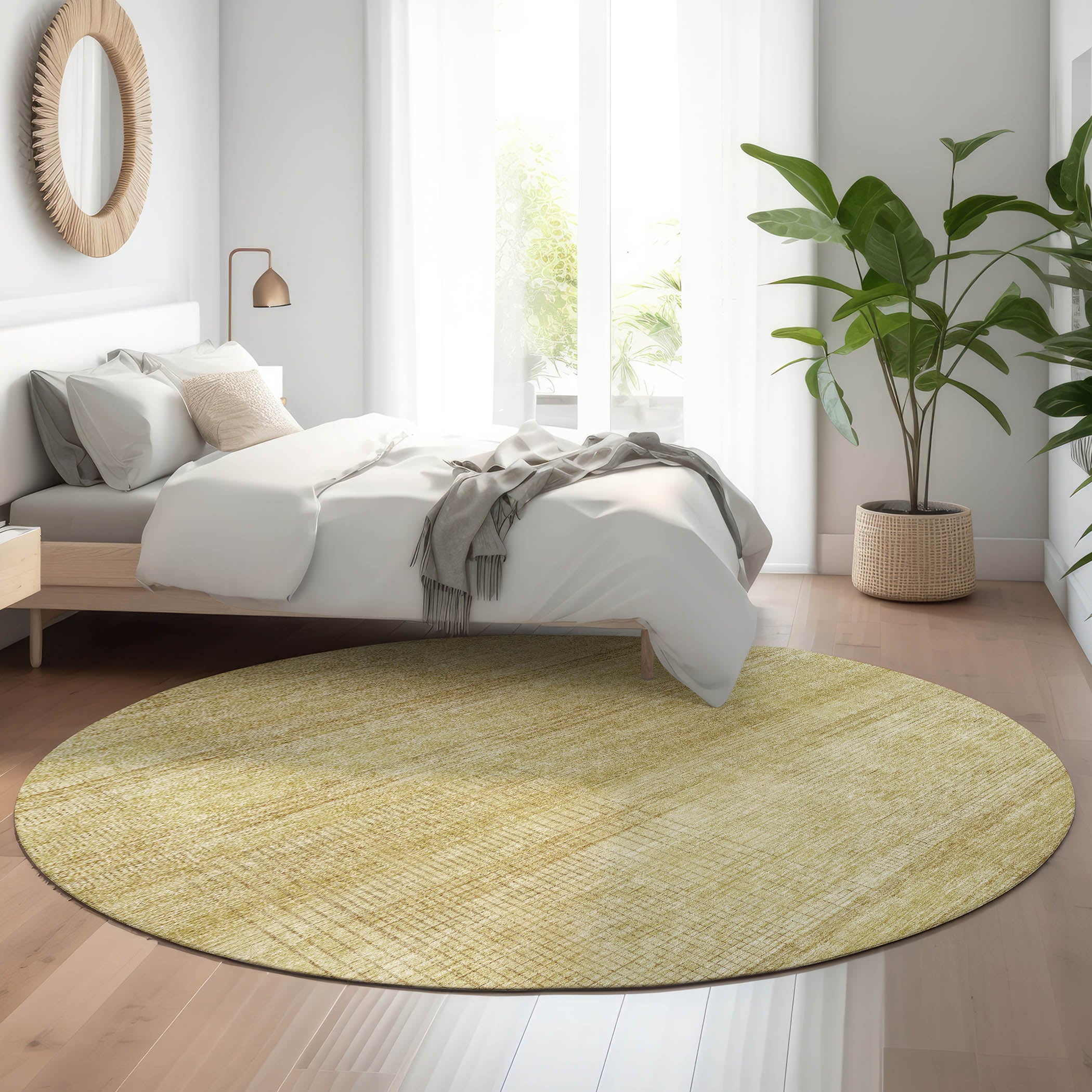 Porto Machine Washable Transitional Gold Rug 8' x 8' #shape_Round
