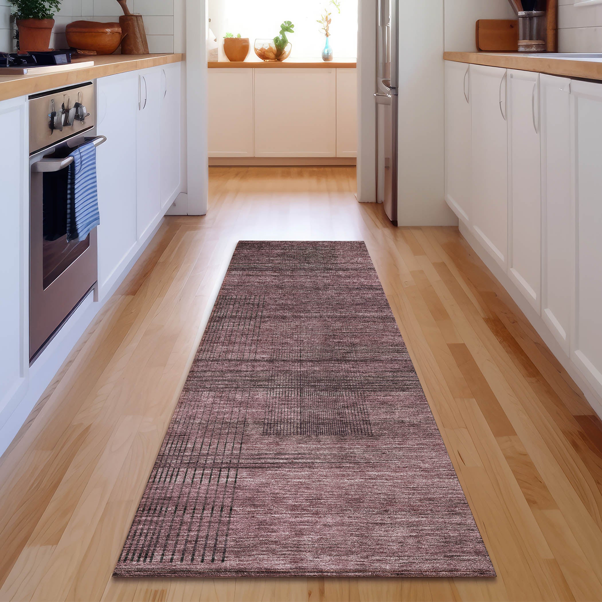 Porto Machine Washable Transitional Merlot Red Rug 2'3" x 7'6" #shape_Runner
