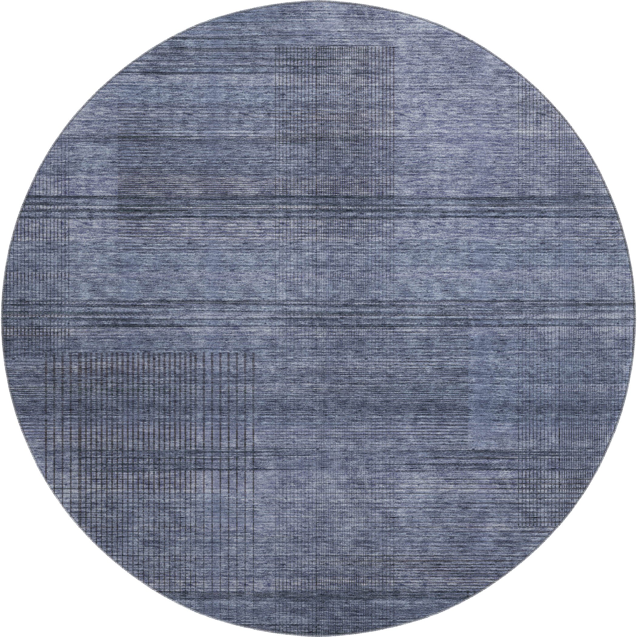 Porto Machine Washable Transitional Navy Blue Rug 8' x 8' #shape_Round