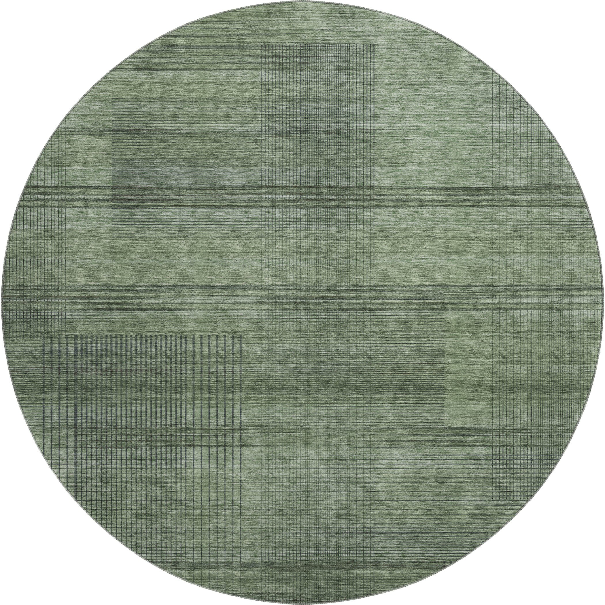 Porto Machine Washable Transitional Olive Green Rug 8' x 8' #shape_Round