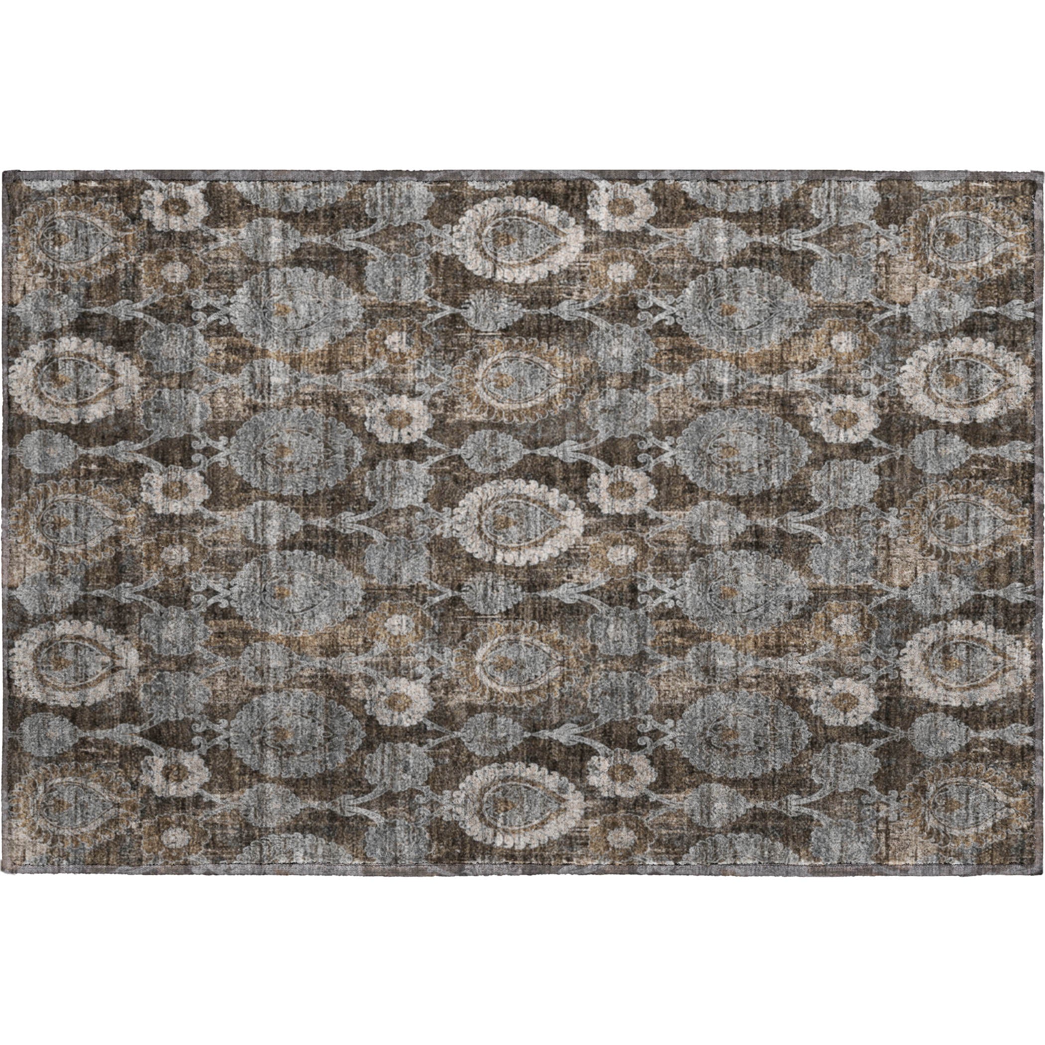 Seoul Machine Washable Transitional Chocolate Brown Rug 1'8" x 2'6" #shape_Rectangle