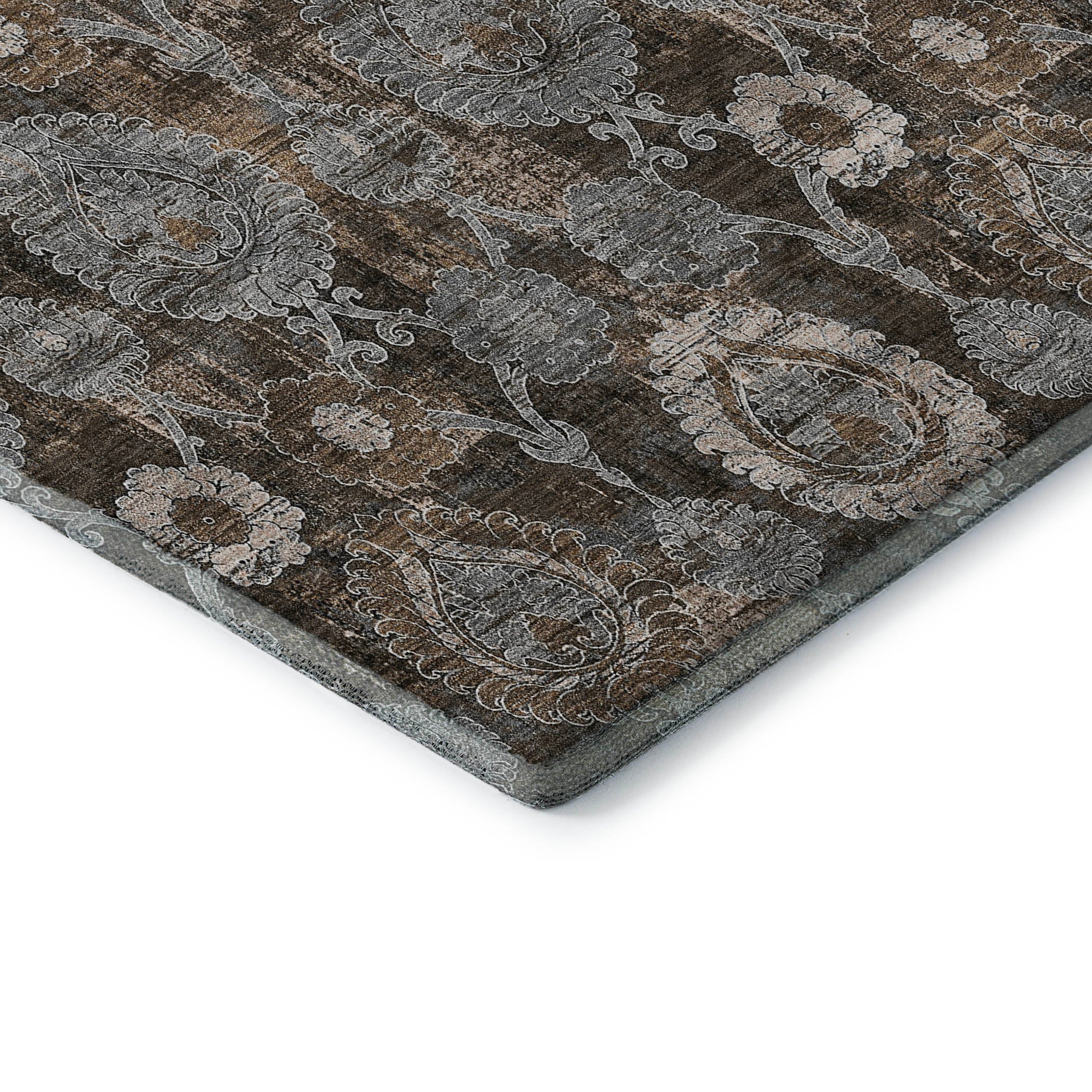 Seoul Machine Washable Transitional Chocolate Brown Rug 1'8" x 2'6" #shape_Rectangle