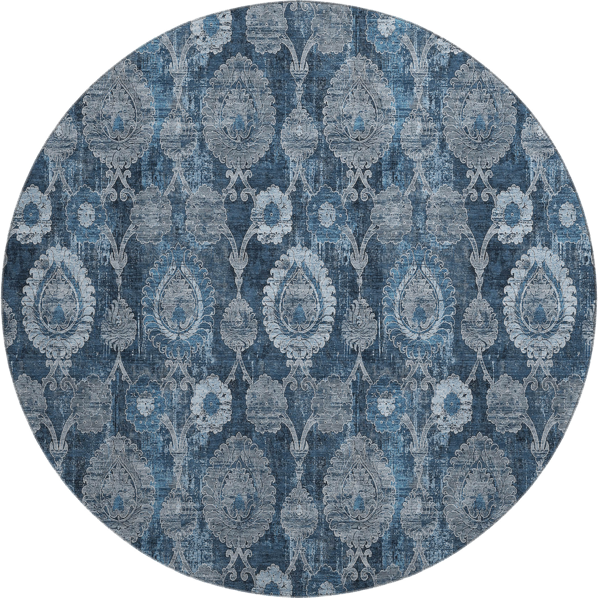 Seoul Machine Washable Transitional Navy Blue Rug 8' x 8' #shape_Round