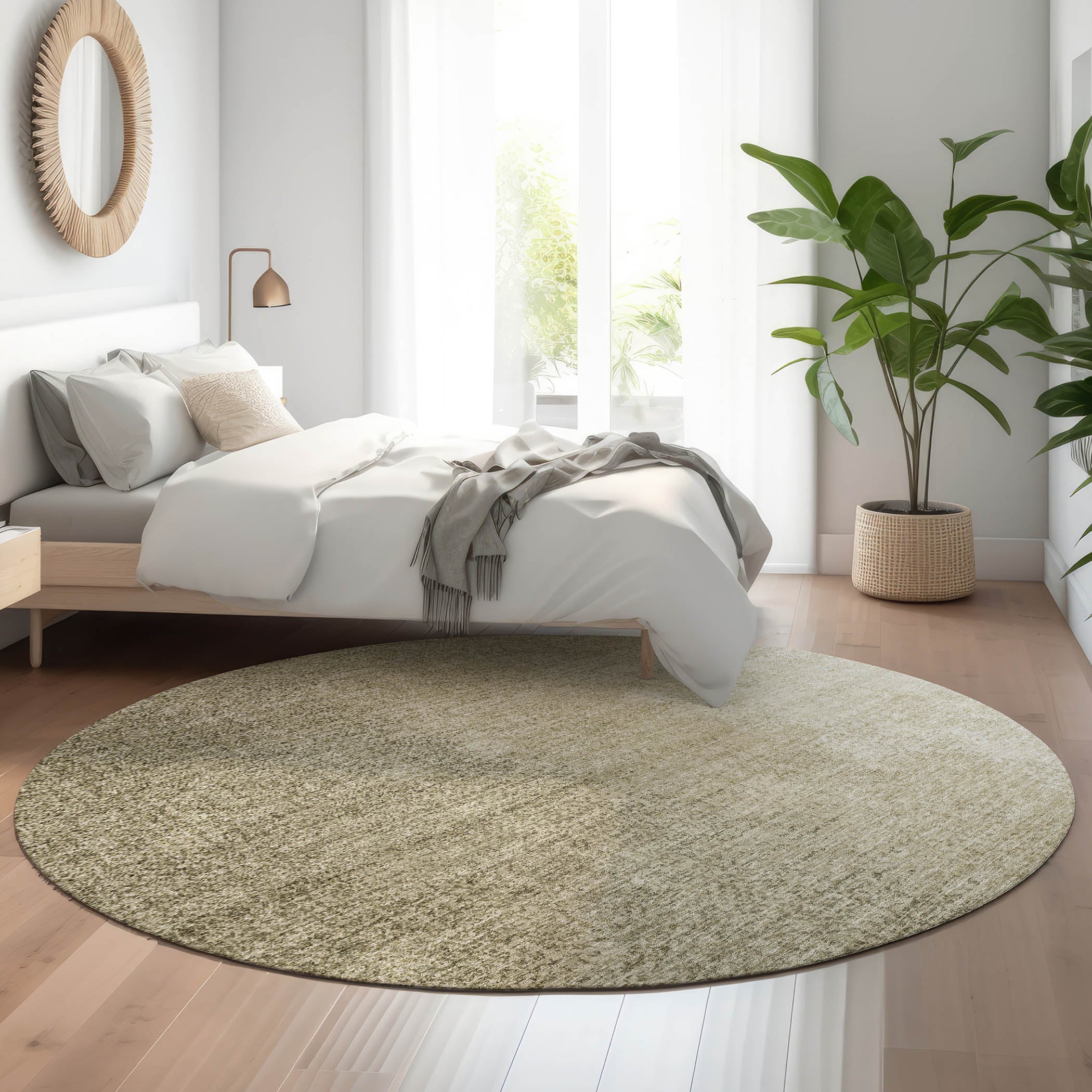 Mostar Machine Washable Transitional Brown Rug 8' x 8' #shape_Round