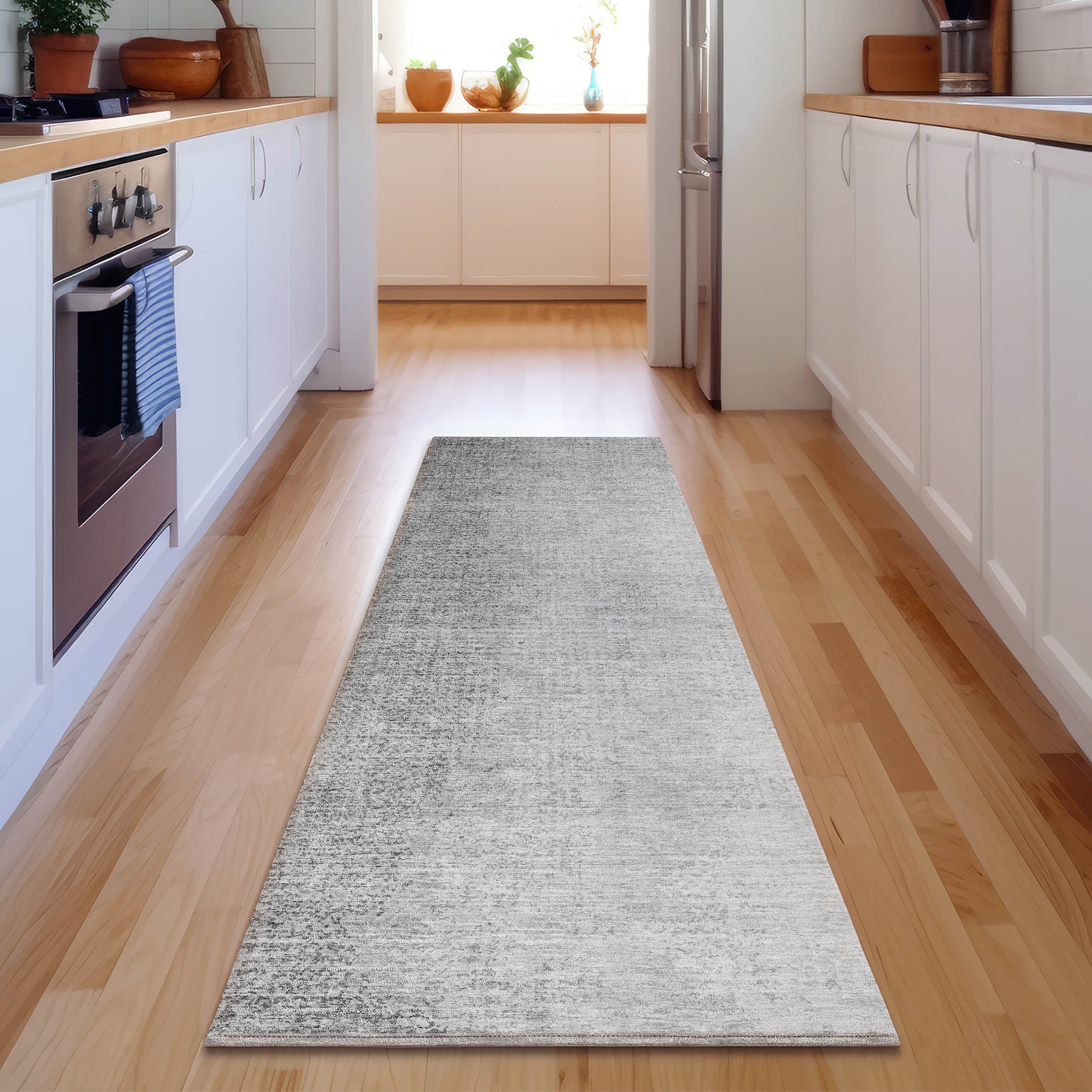 Mostar Machine Washable Transitional Gray Rug 2'3" x 7'6" #shape_Runner