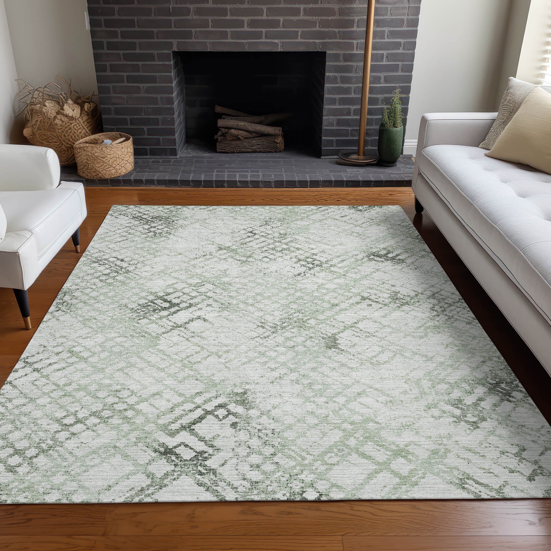 Prague Machine Washable Transitional Green Rug 2'6" x 3'10" #shape_Rectangle