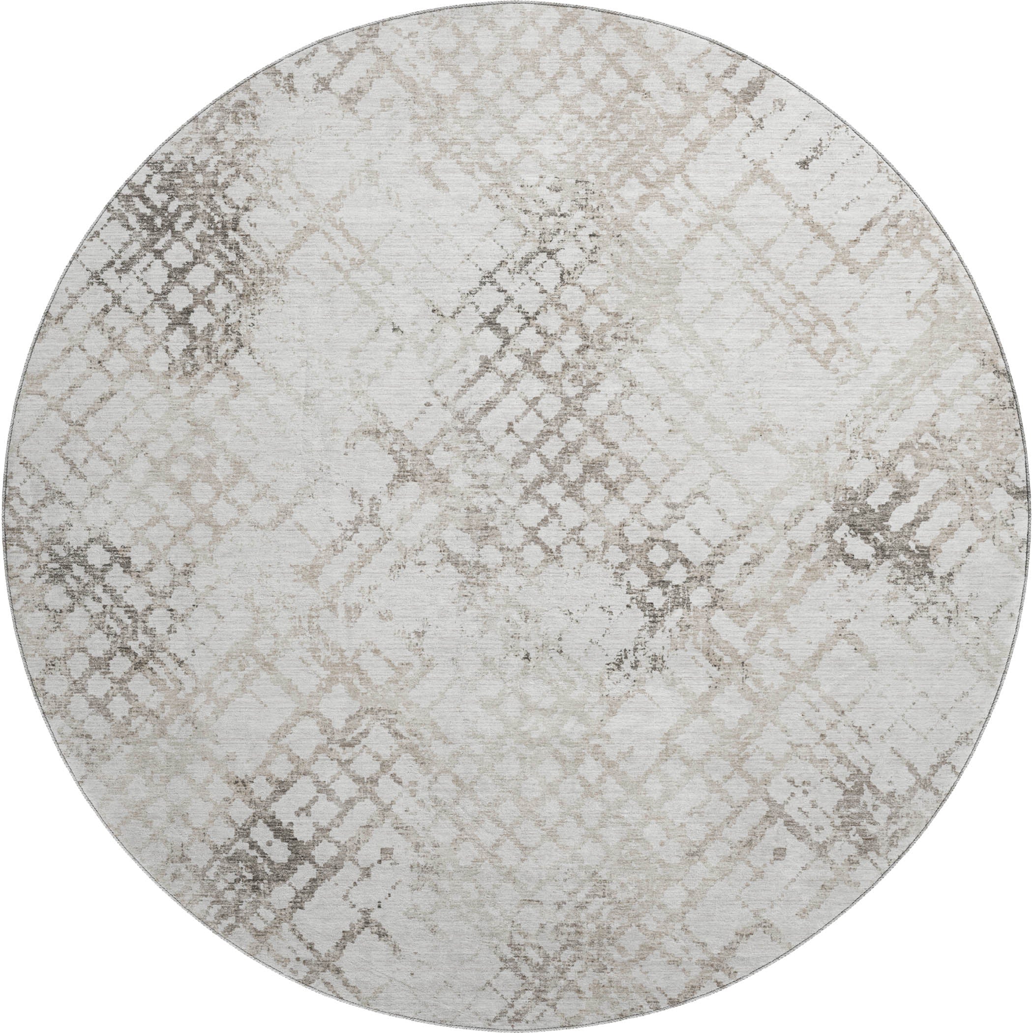 Prague Machine Washable Transitional Taupe Brown Rug 8' x 8' #shape_Round