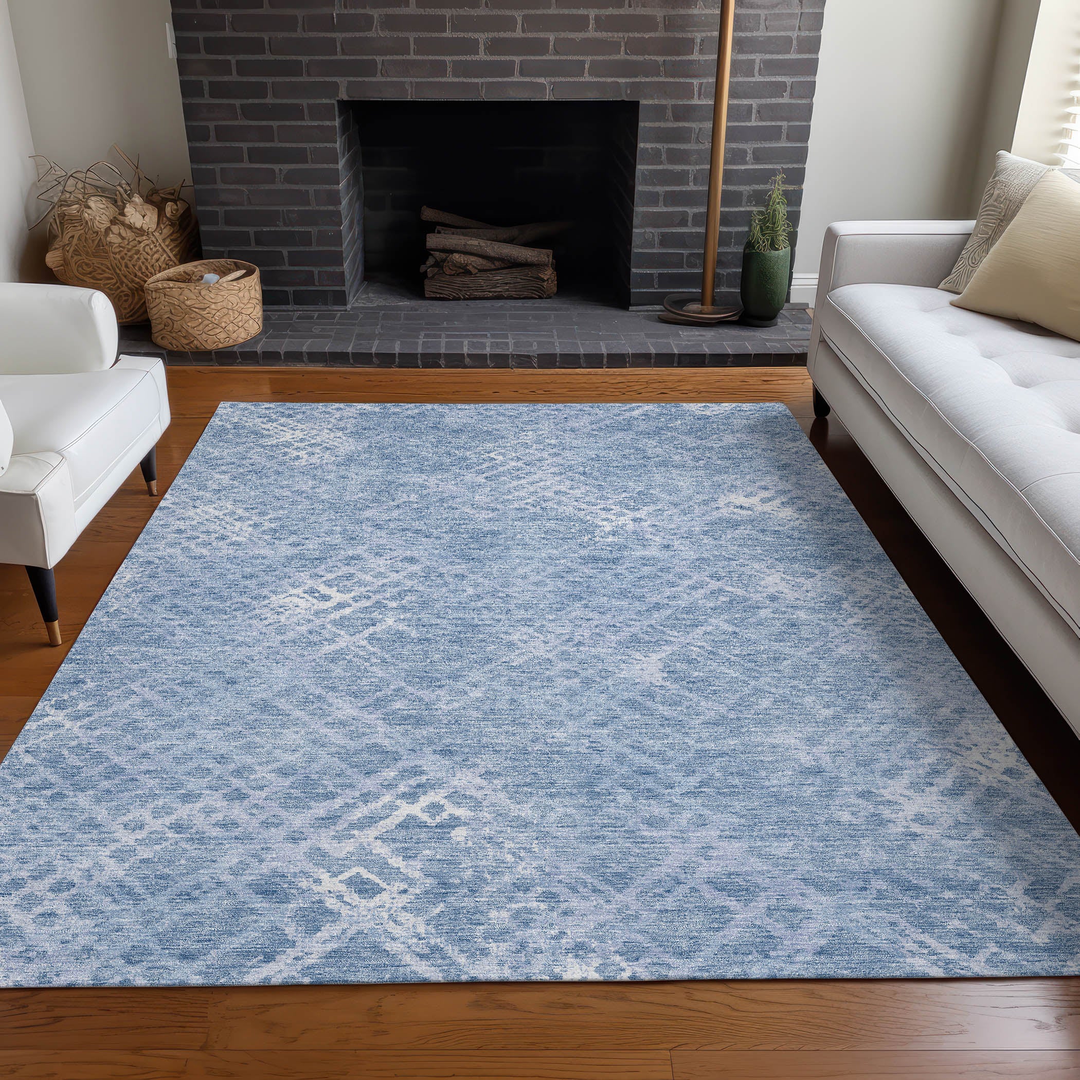 Tallinn Machine Washable Transitional Sky Blue Rug 2'6" x 3'10" #shape_Rectangle