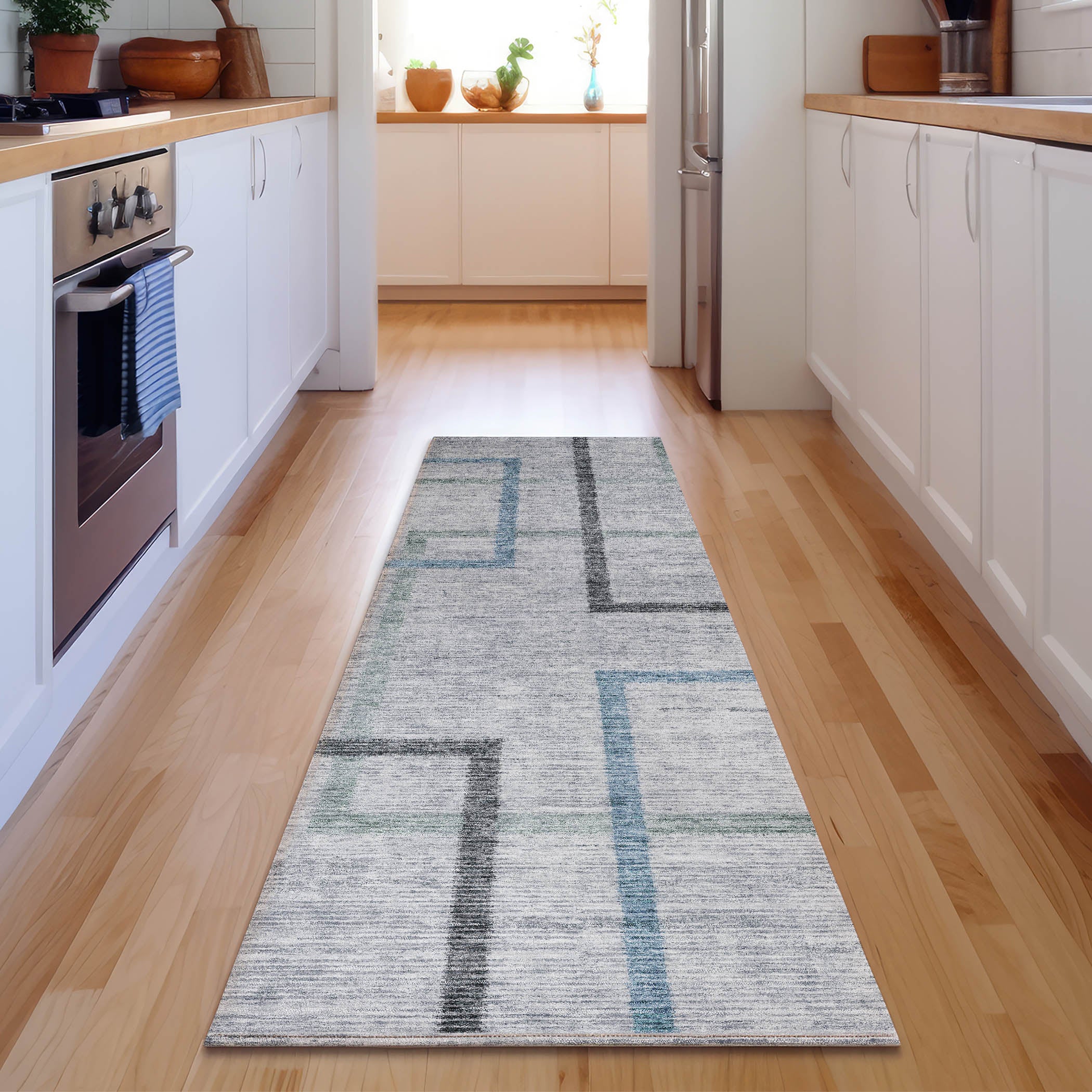 Tallinn Machine Washable Transitional Gray Rug 2'3" x 7'6" #shape_Runner