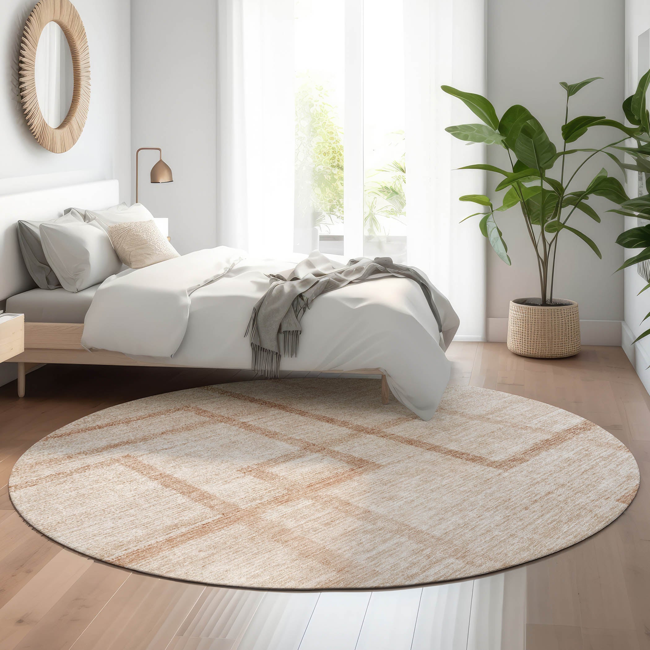 Montevideo Machine Washable Transitional Coral Orange Rug 8' x 8' #shape_Round