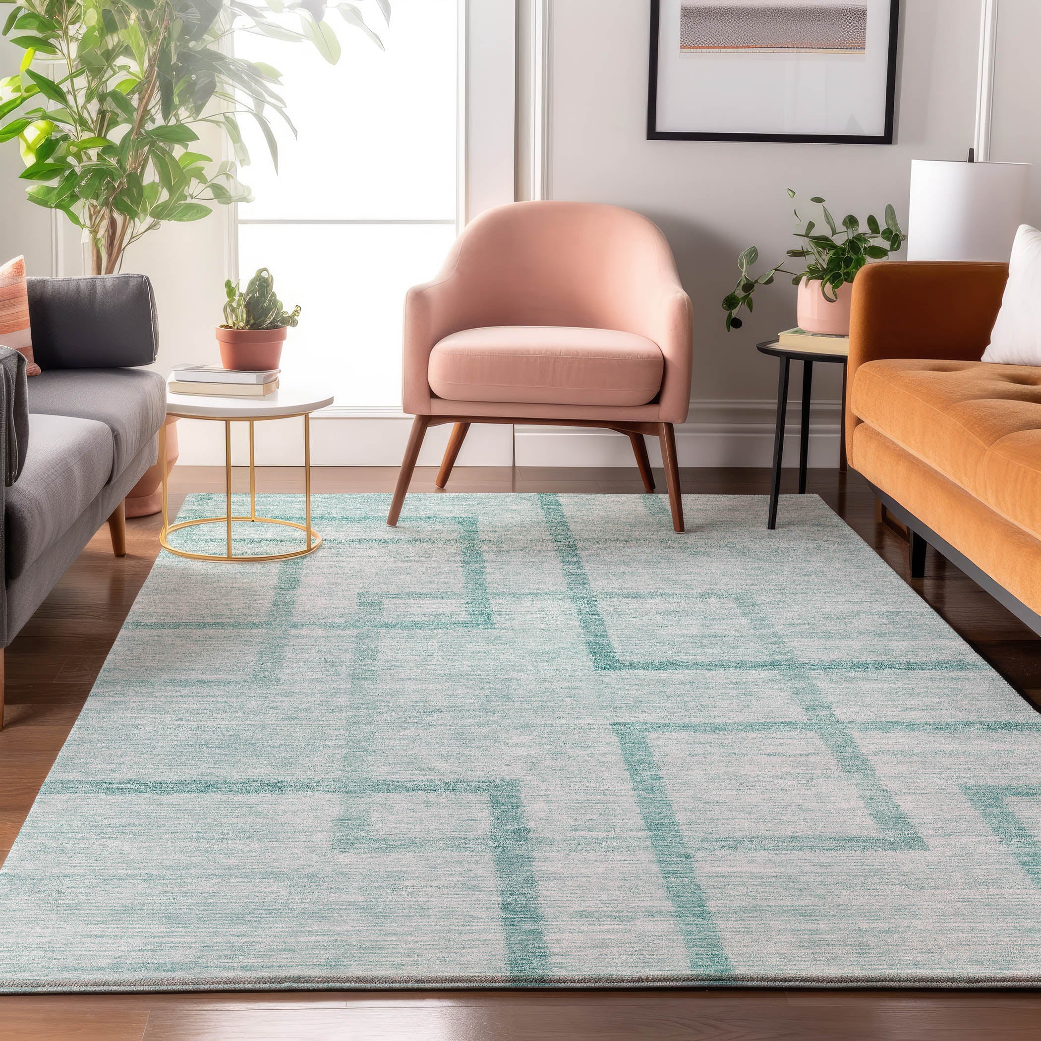 Montevideo Machine Washable Transitional Teal Rug 2'6" x 3'10" #shape_Rectangle
