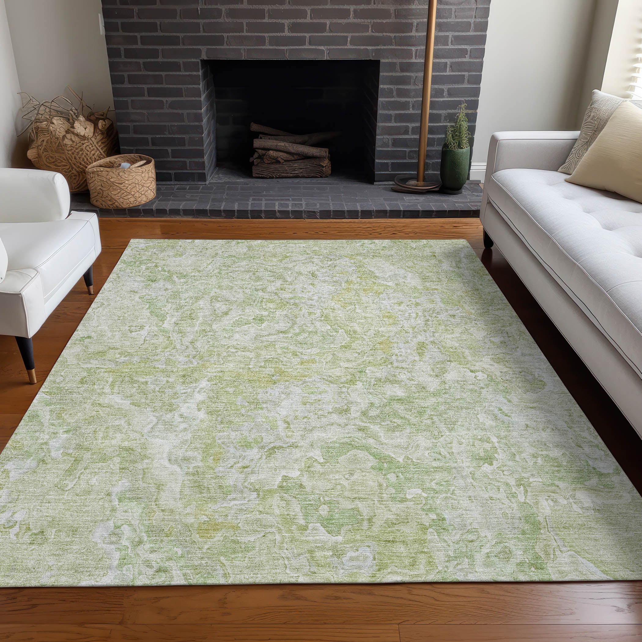 Seoul Machine Washable Transitional Green Rug 2'6" x 3'10" #shape_Rectangle