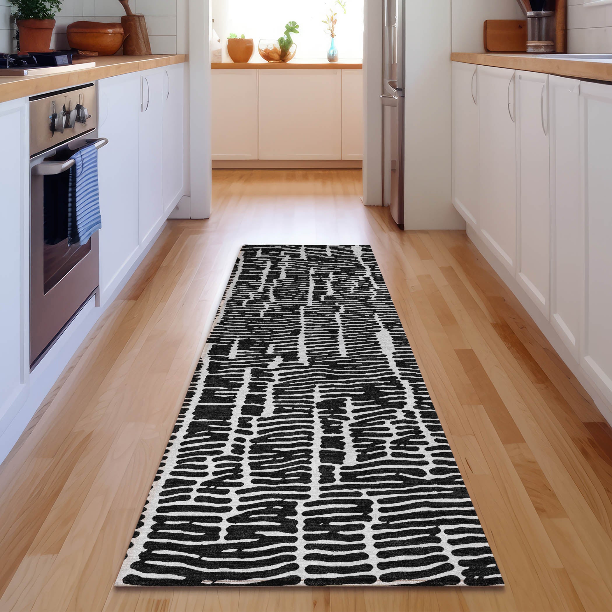 Lima Machine Washable Transitional Black Rug 2'3" x 7'6" #shape_Runner