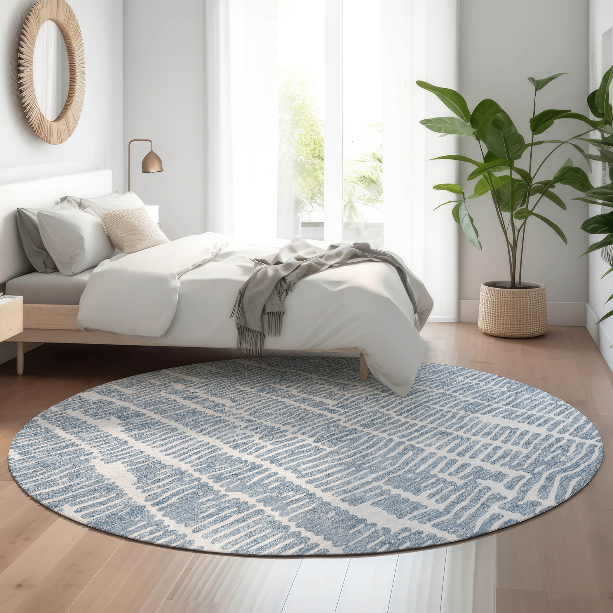 Lima Machine Washable Transitional Blue Rug 8' x 8' #shape_Round