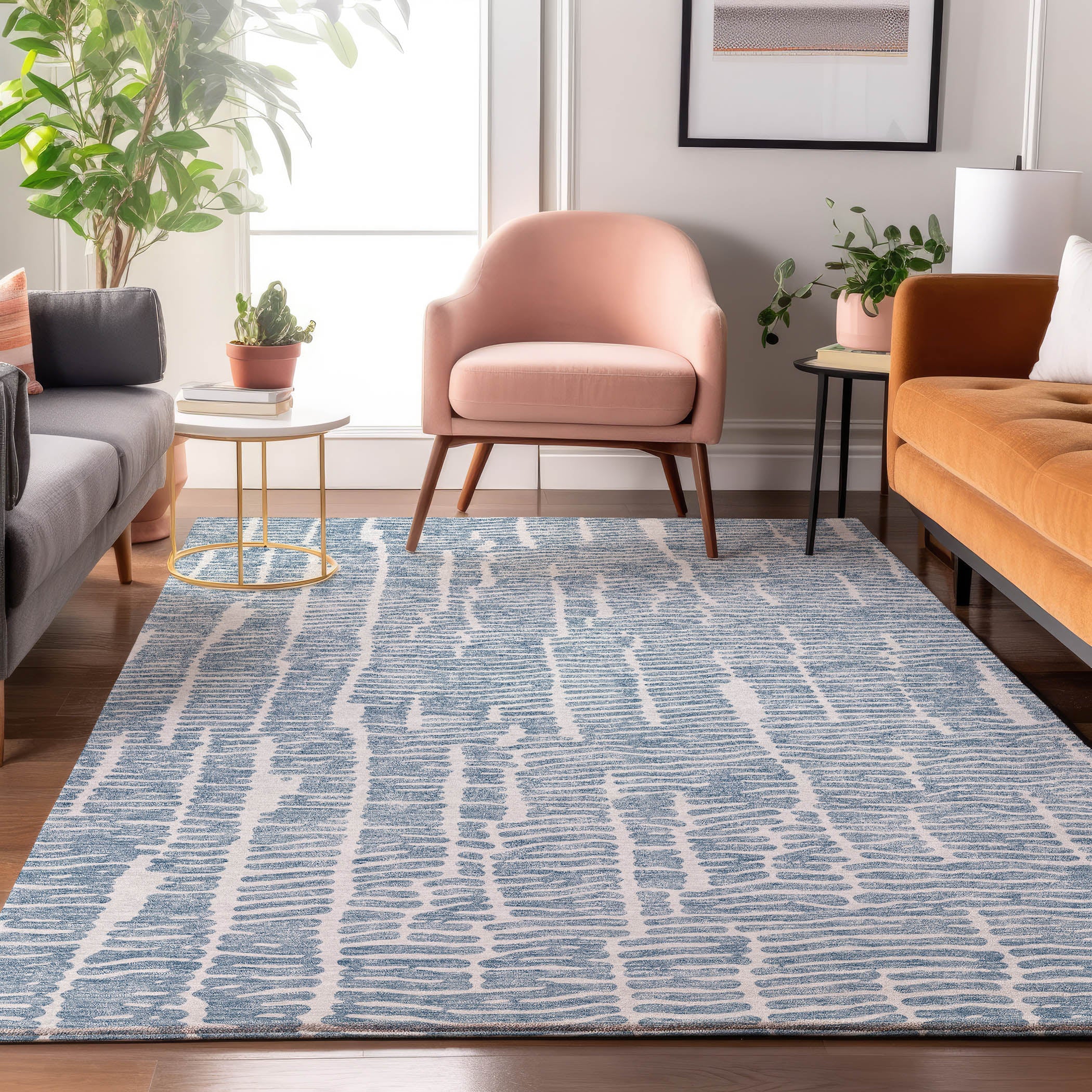 Lima Machine Washable Transitional Blue Rug 2'6" x 3'10" #shape_Rectangle