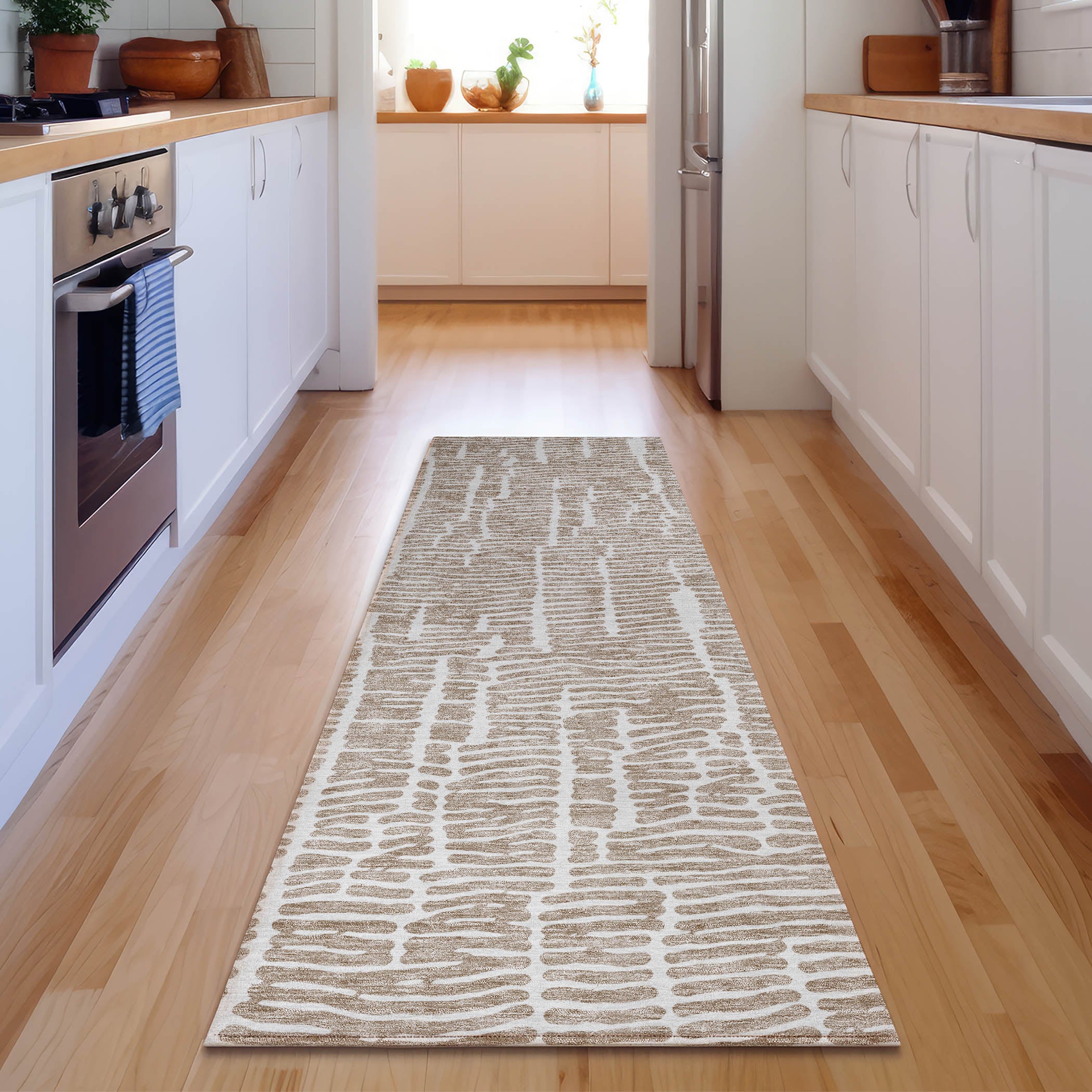 Lima Machine Washable Transitional Brown Rug 2'3" x 7'6" #shape_Runner