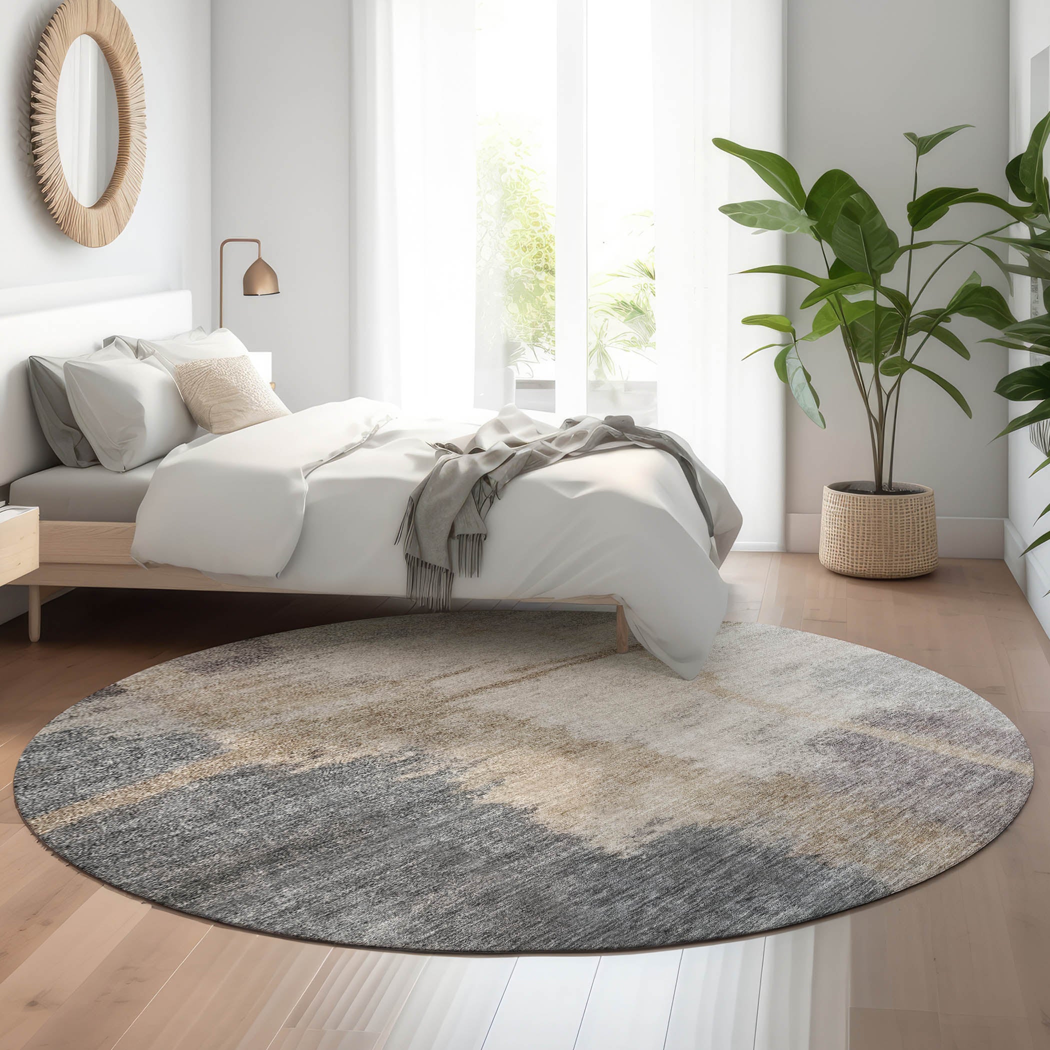 Florence Machine Washable Transitional Gray Rug 8' x 8' #shape_Round