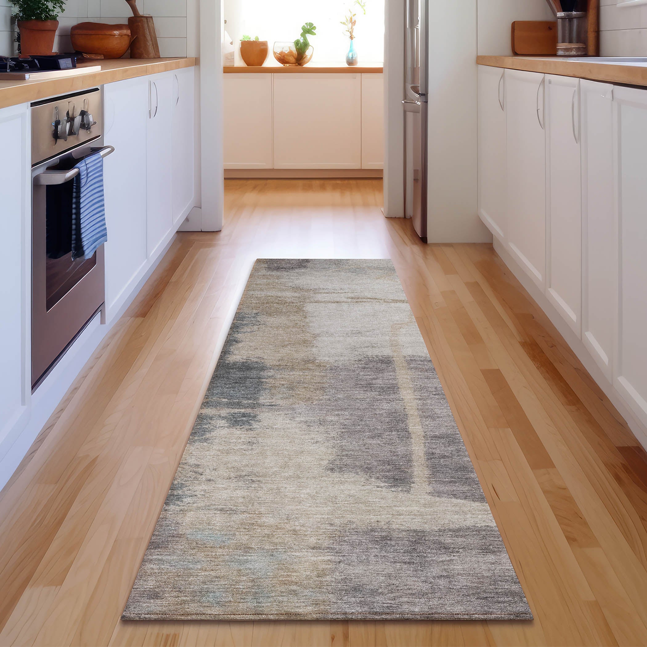 Florence Machine Washable Transitional Gray Rug 2'3" x 7'6" #shape_Runner