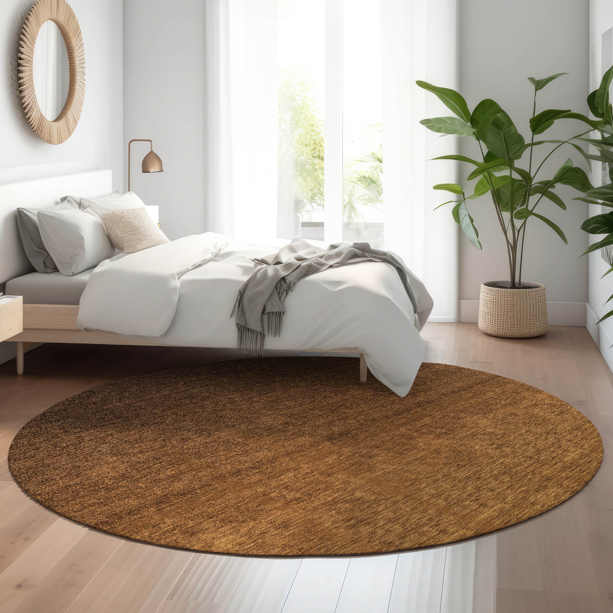 Tallinn Machine Washable Transitional Chocolate Brown Rug 8' x 8' #shape_Round