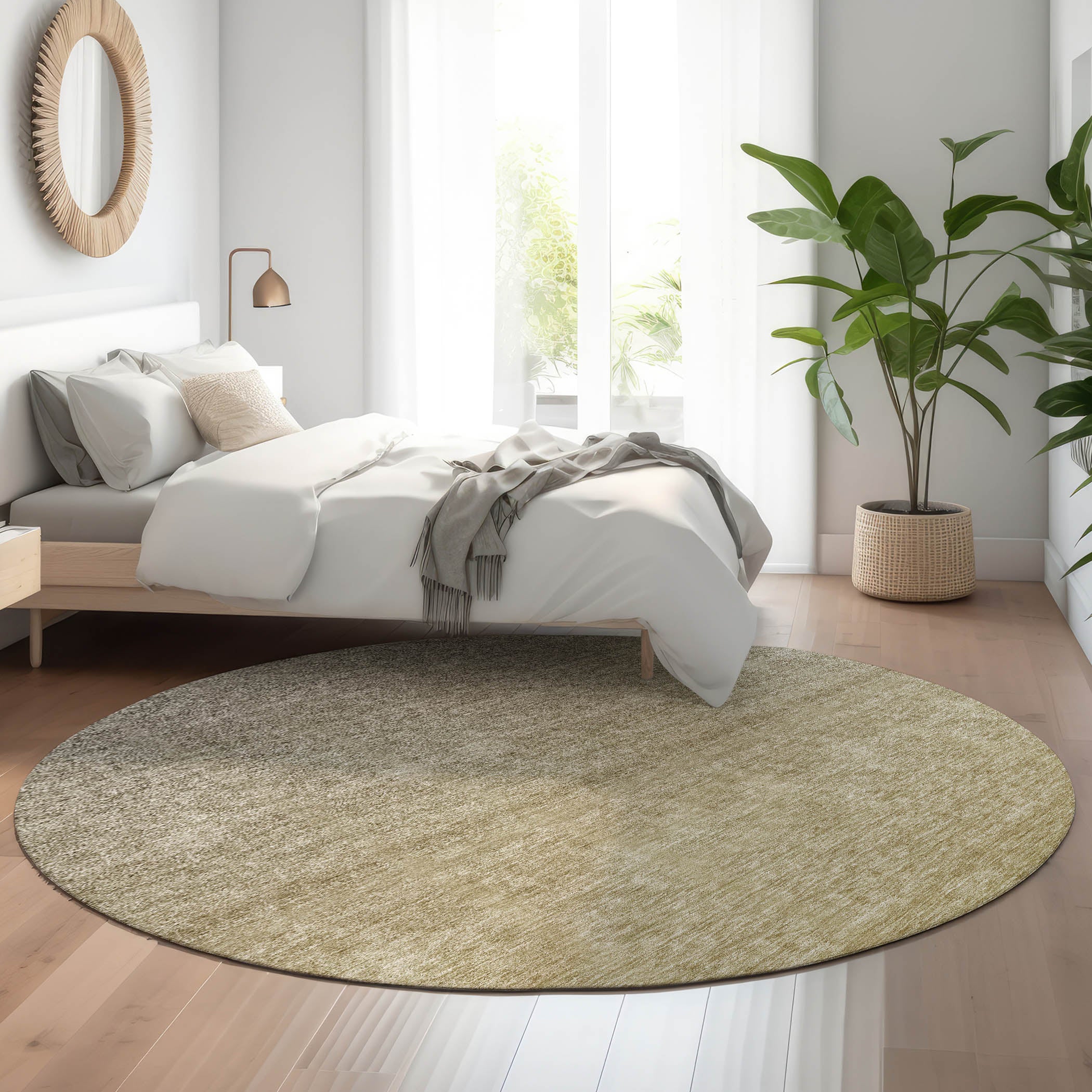 Tallinn Machine Washable Transitional Gold Rug 8' x 8' #shape_Round