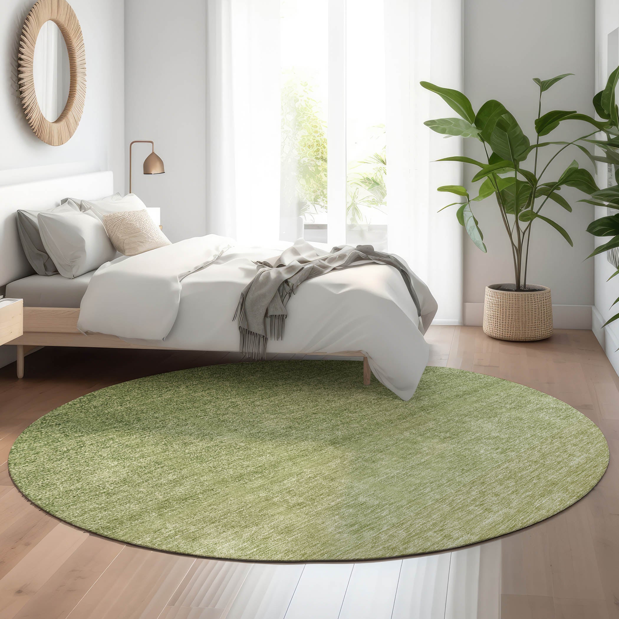 Tallinn Machine Washable Transitional Green Rug 8' x 8' #shape_Round