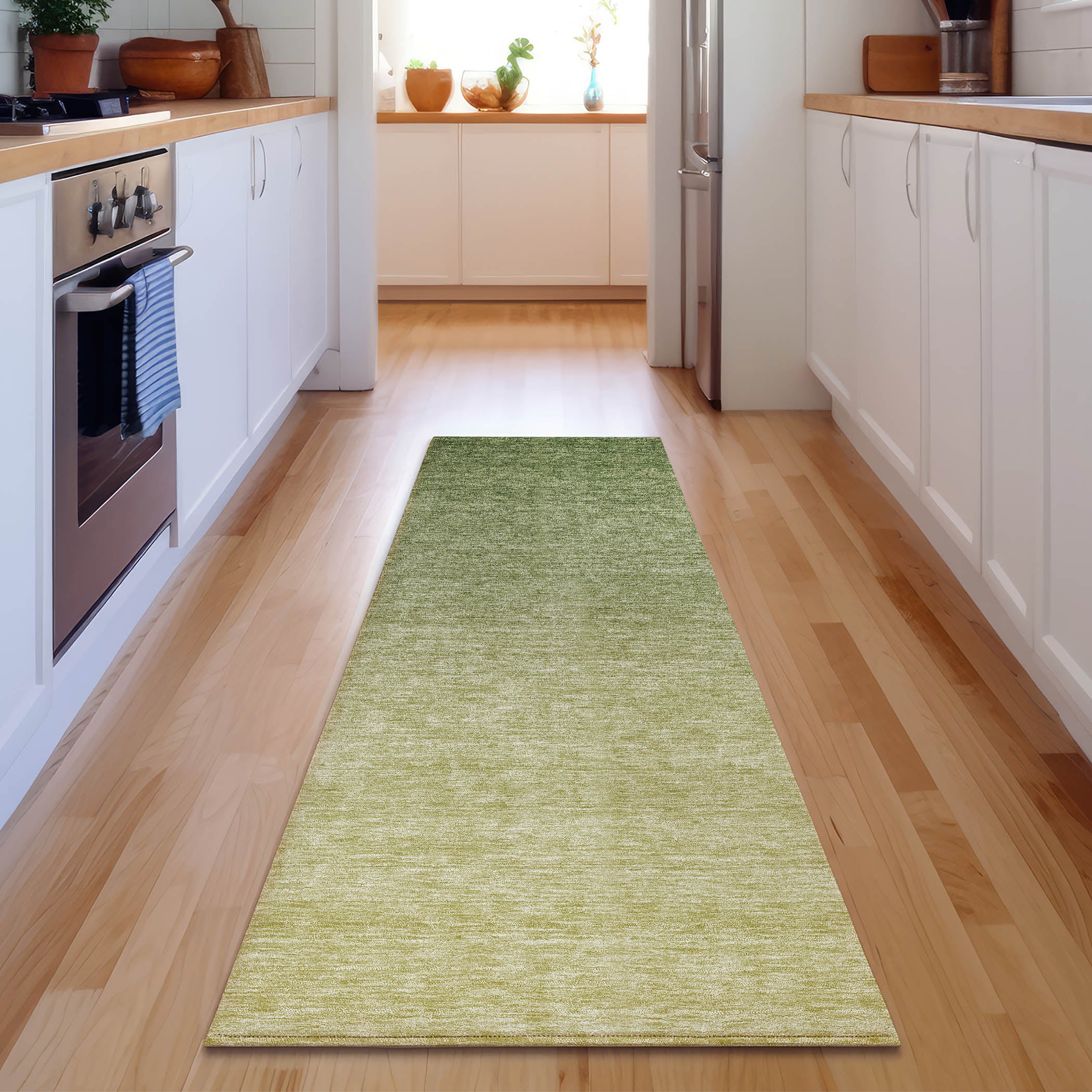 Tallinn Machine Washable Transitional Green Rug 2'3" x 7'6" #shape_Runner