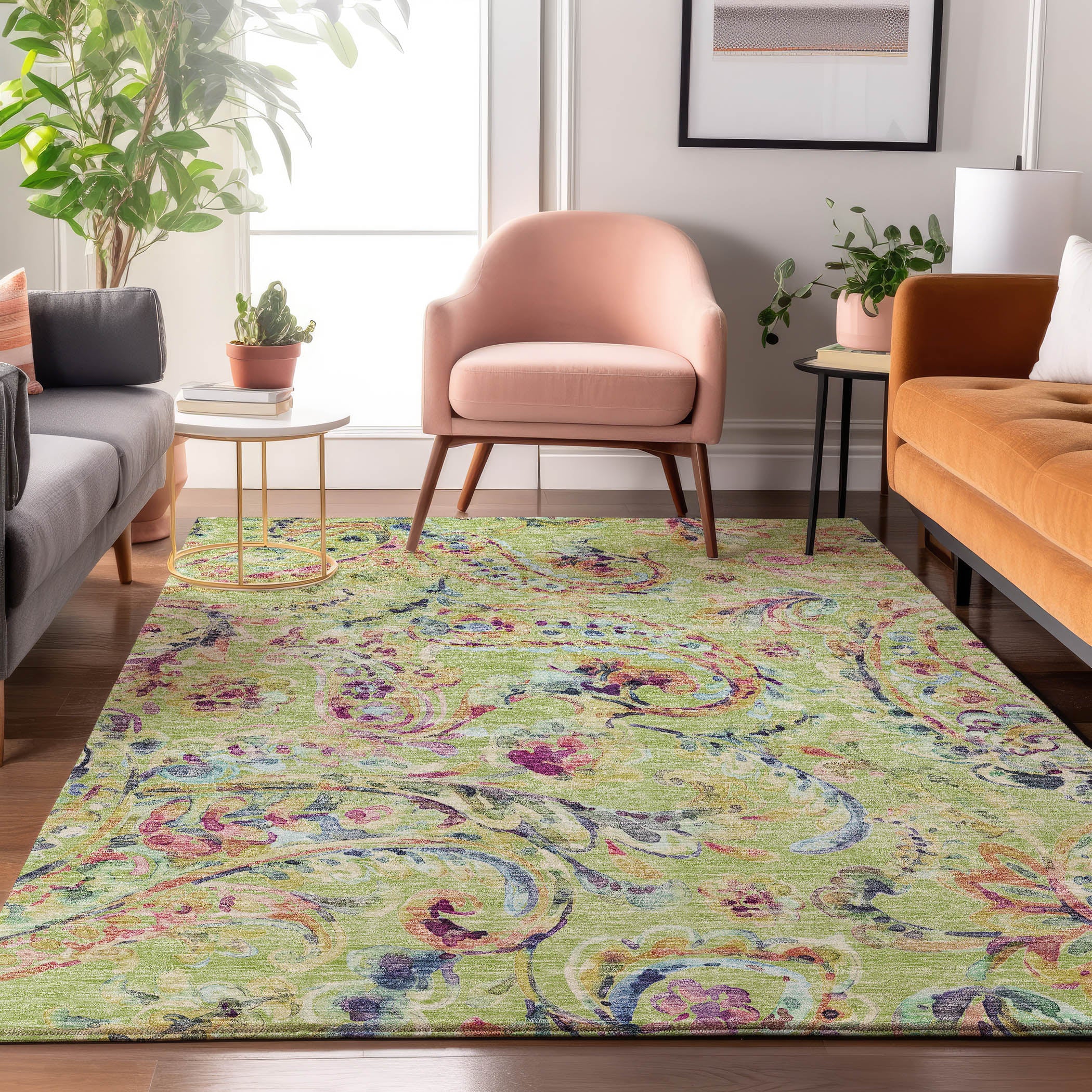 Chiang Mai Machine Washable Transitional Aloe Green Rug 2'6" x 3'10" #shape_Rectangle